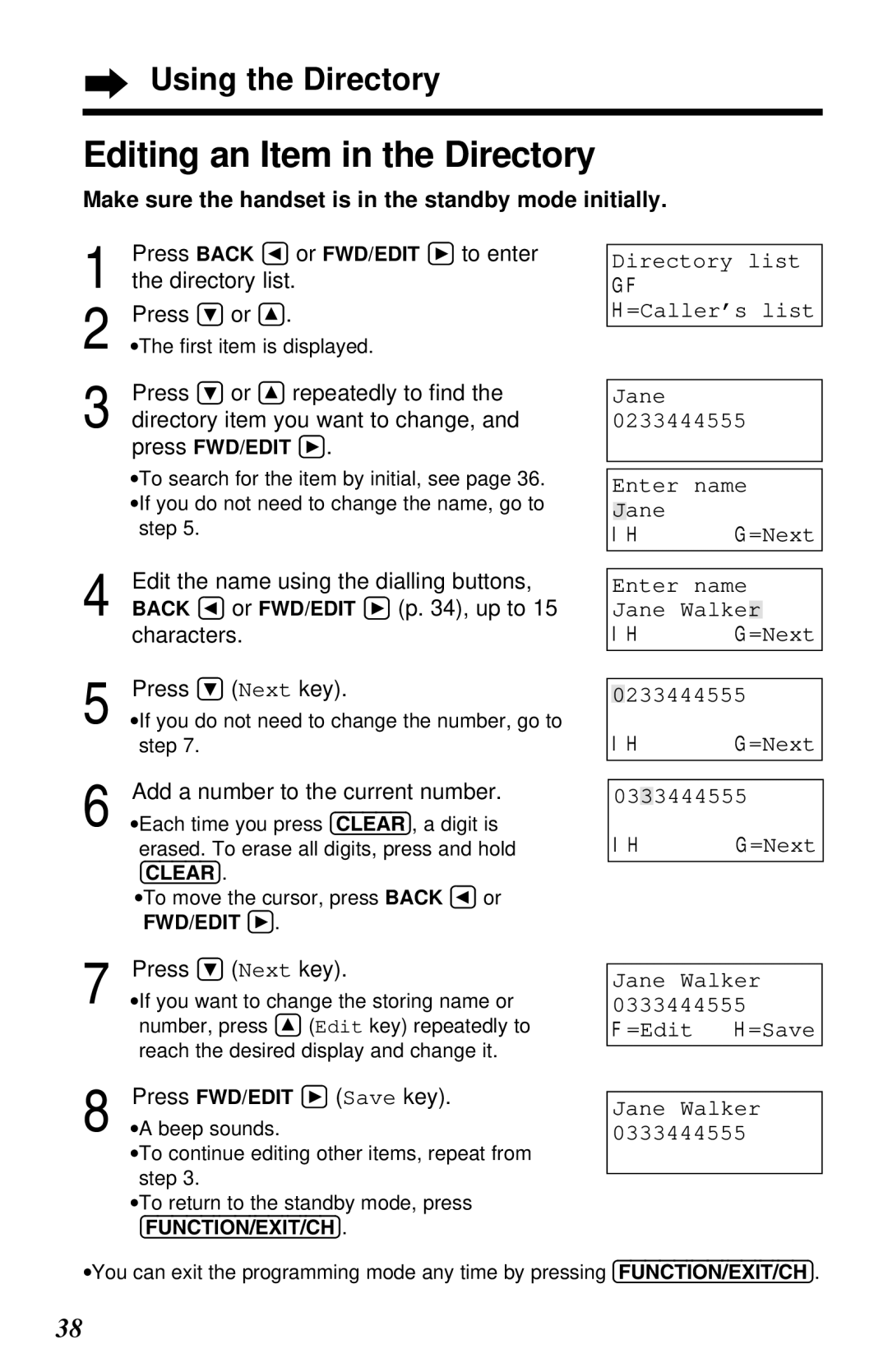 Panasonic KX-TG2551ALS, KX-TG2551NZS operating instructions Editing an Item in the Directory 