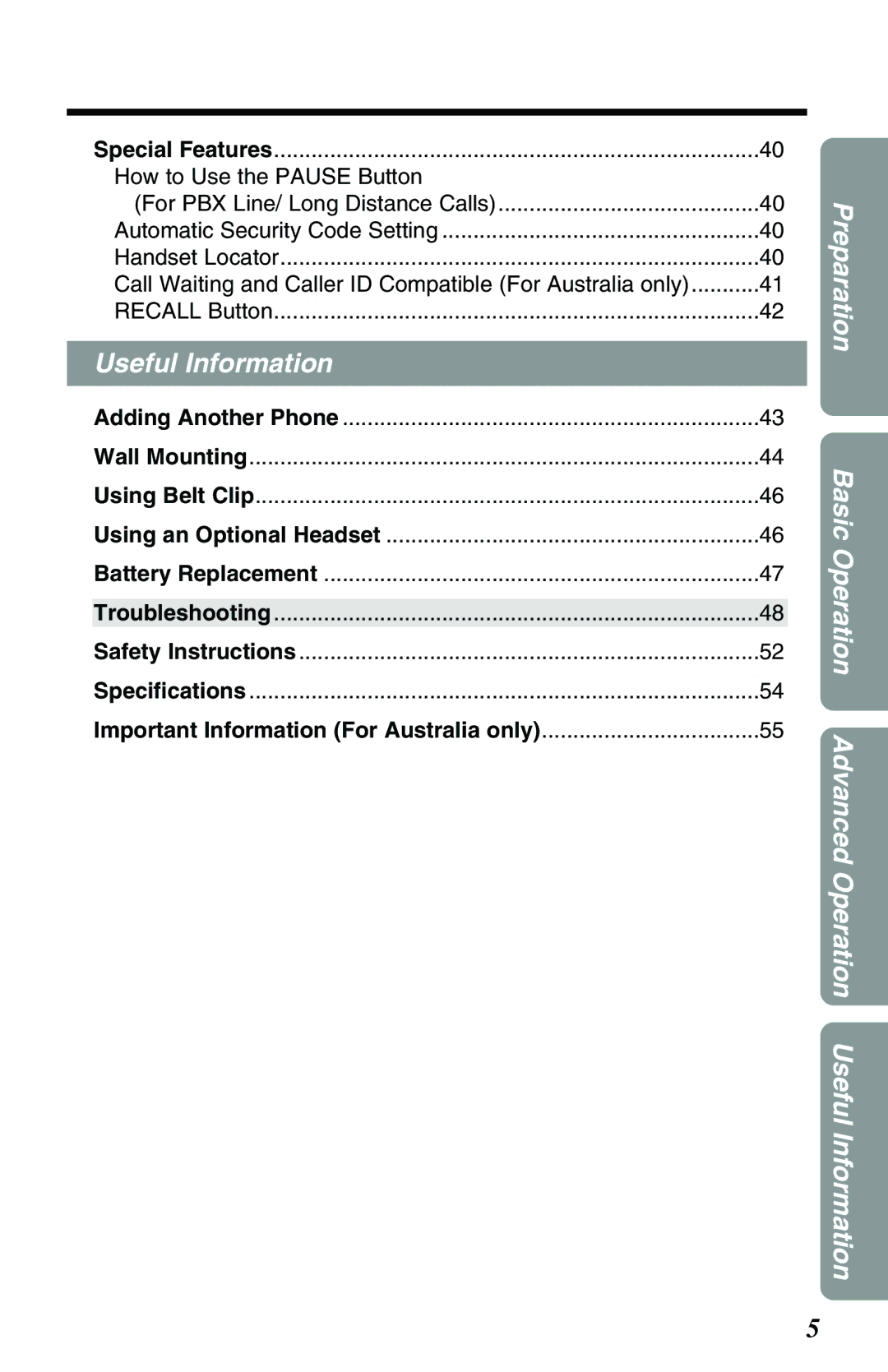 Panasonic KX-TG2551ALS, KX-TG2551NZS Useful Information, Call Waiting and Caller ID Compatible For Australia only 