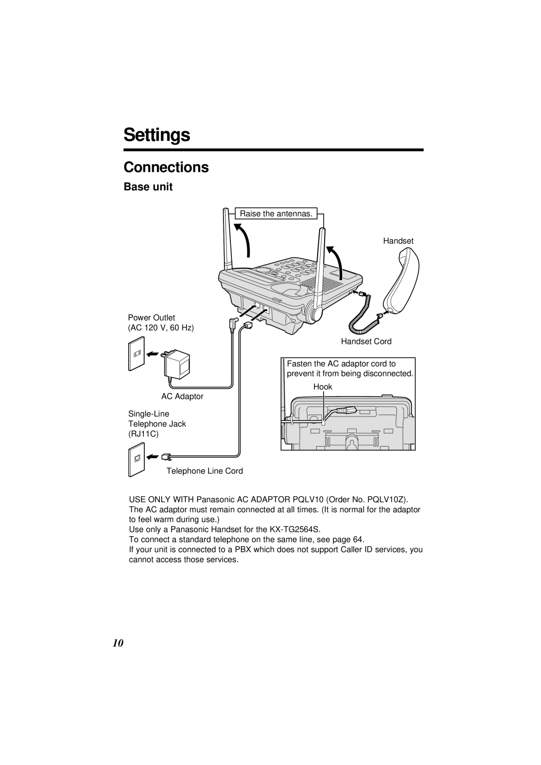 Panasonic KX-TG2564S operating instructions Settings, Connections 