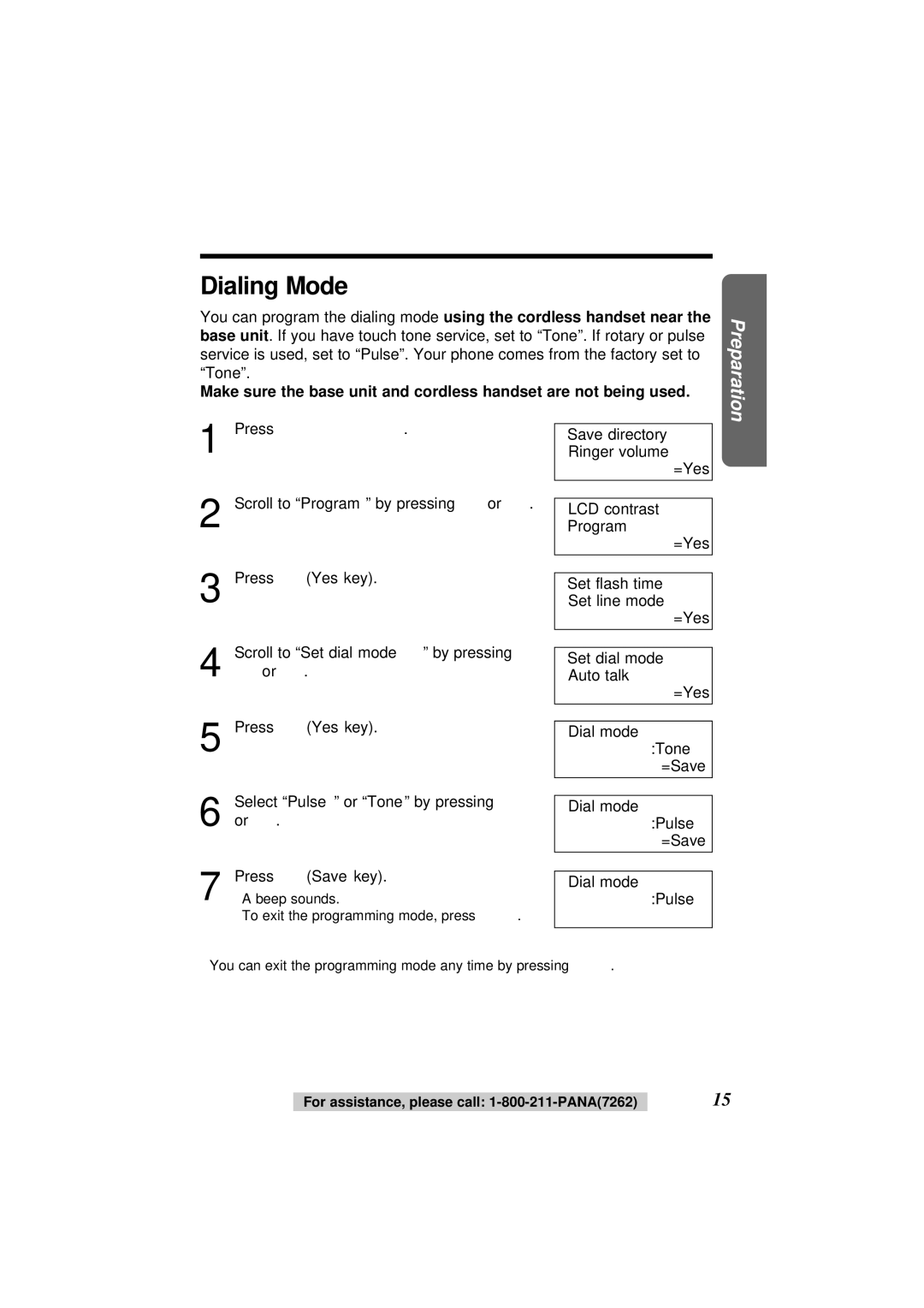 Panasonic KX-TG2564S operating instructions Dialing Mode Cordless\Handset 