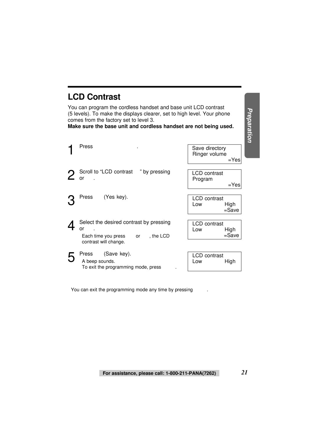 Panasonic KX-TG2564S LCD Contrast, Scroll to LCD contrast by pressing ›, Or ‹, Select the desired contrast by pressing › 