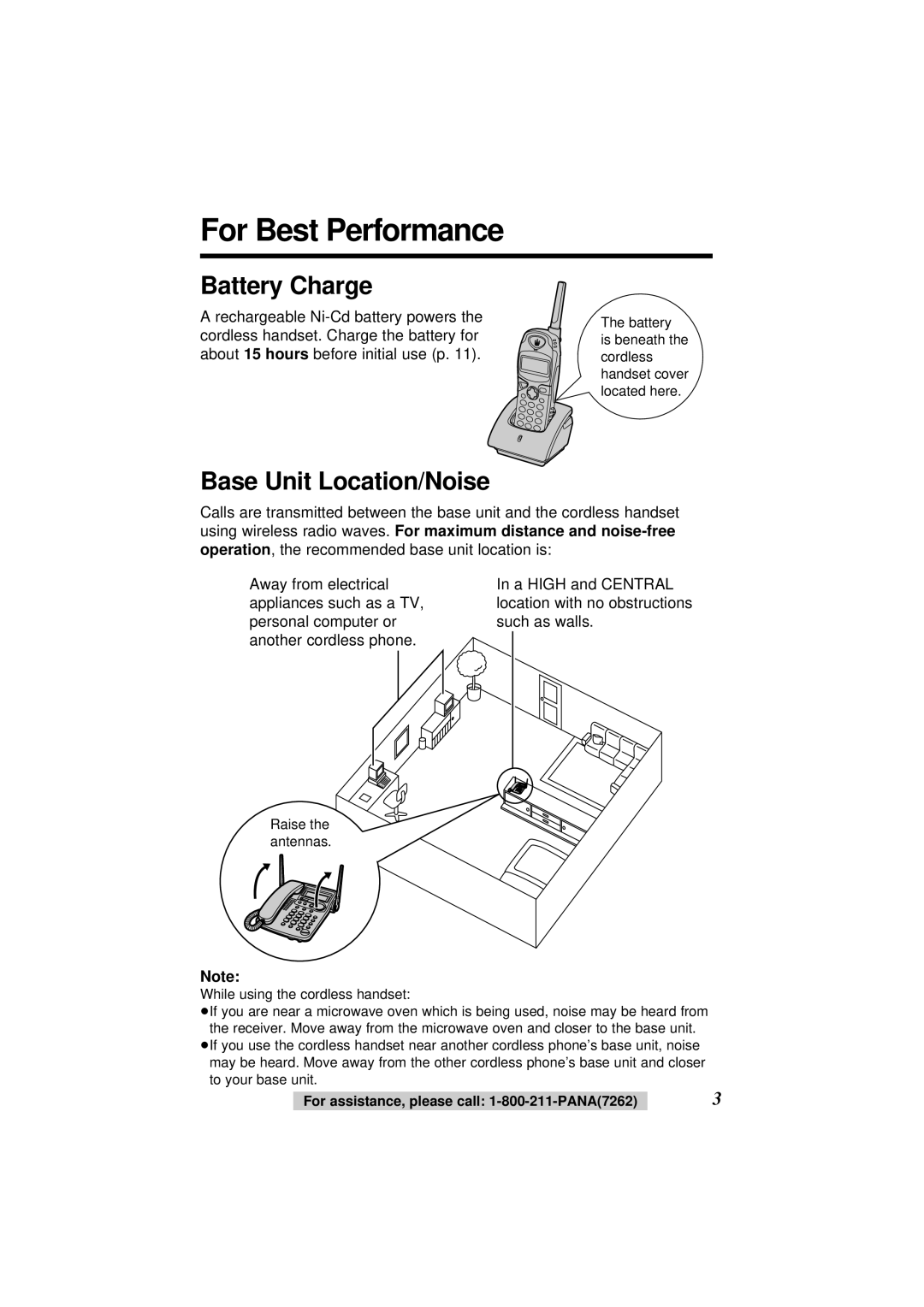 Panasonic KX-TG2564S operating instructions For Best Performance, Battery Charge, Base Unit Location/Noise 