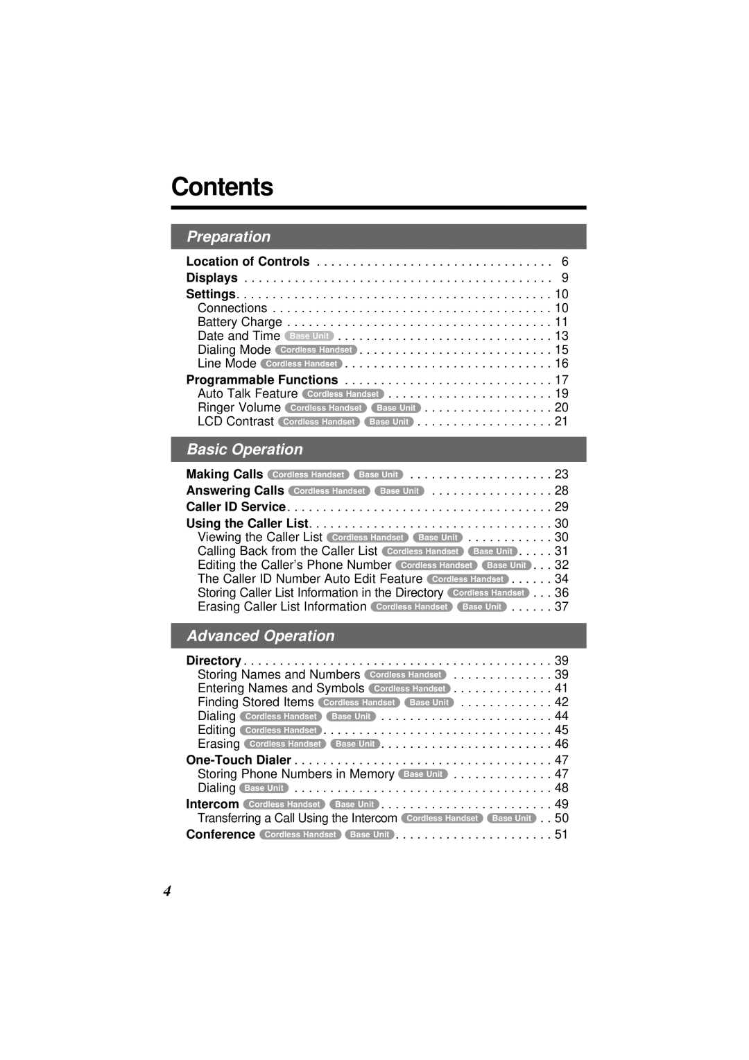 Panasonic KX-TG2564S operating instructions Contents 