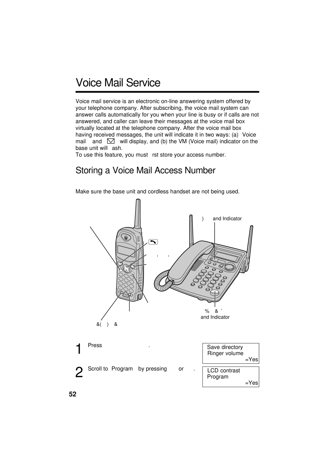 Panasonic KX-TG2564S Voice Mail Service, Storing a Voice Mail Access Number, Scroll to Program by pressing › or ‹ 