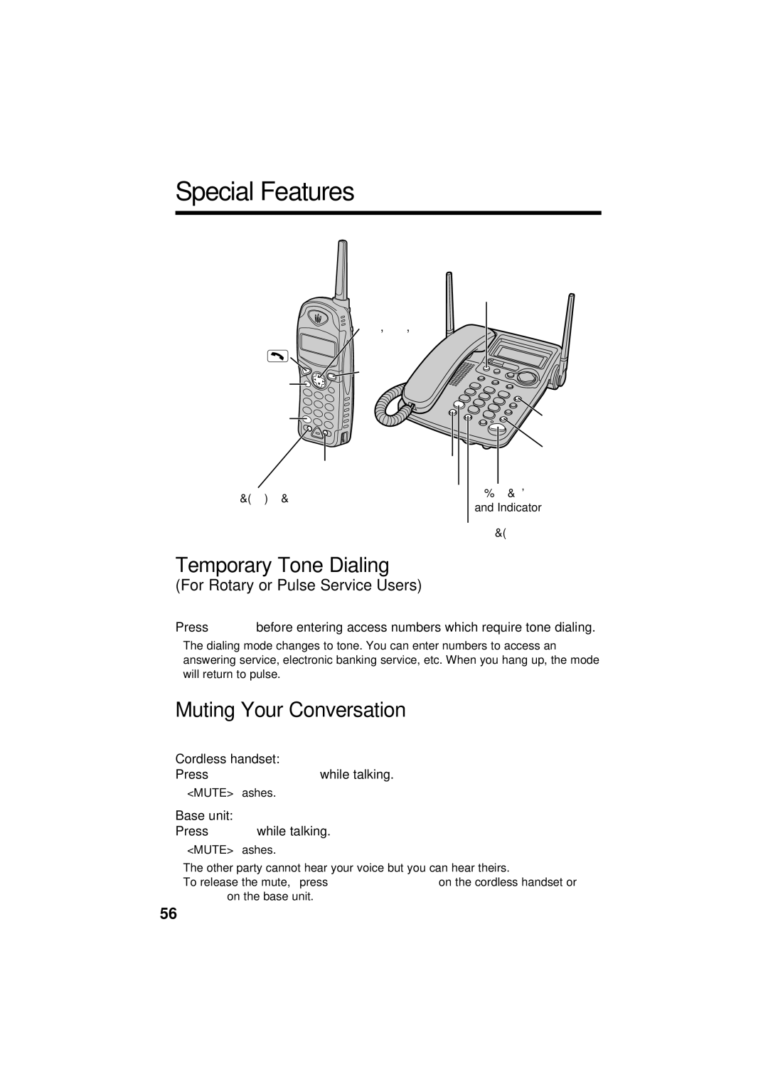 Panasonic KX-TG2564S Special Features, Temporary Tone Dialing, Muting Your Conversation, For Rotary or Pulse Service Users 