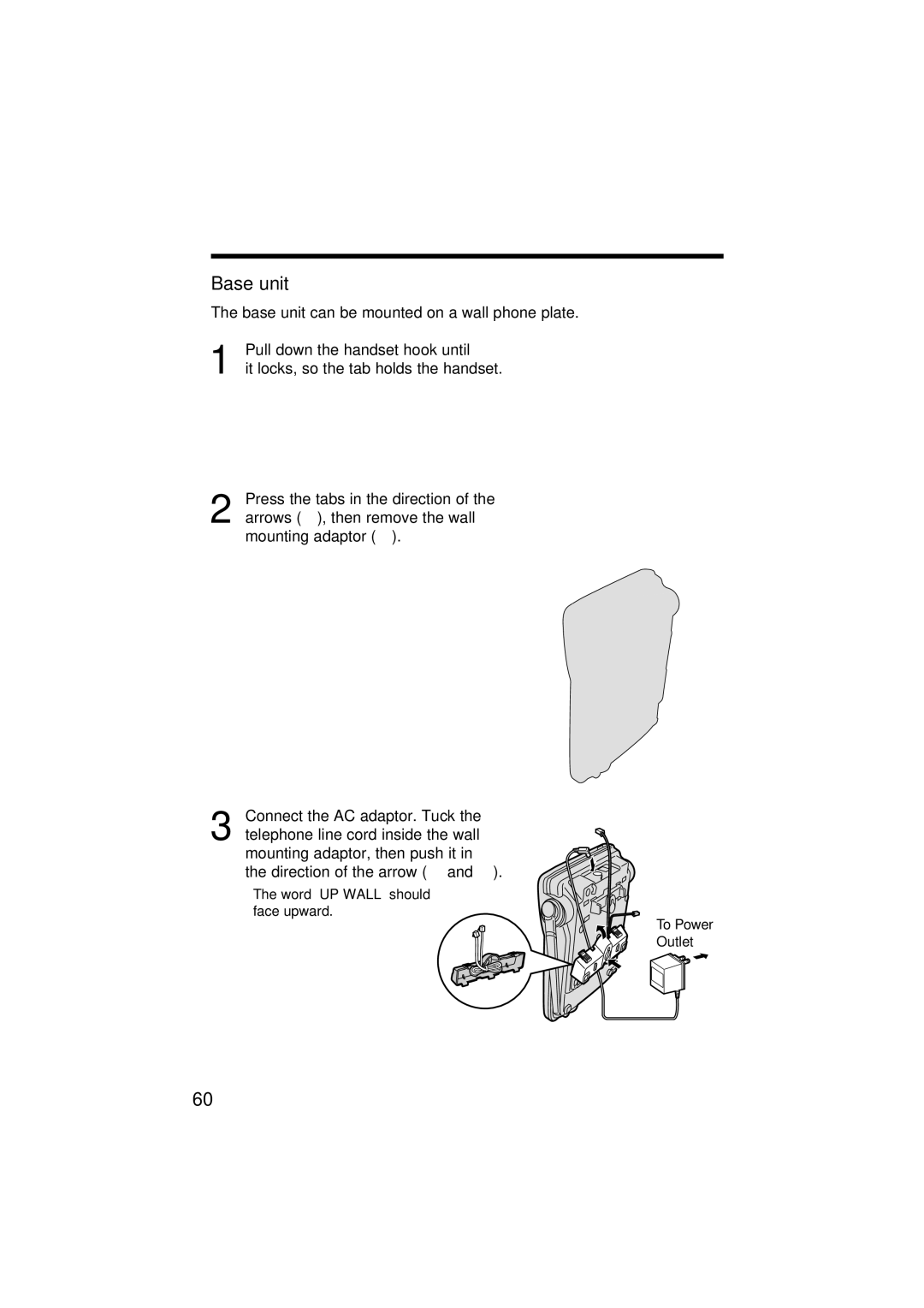 Panasonic KX-TG2564S Wall Mounting, It locks, so the tab holds the handset, Wall Template for the Charger Unit 