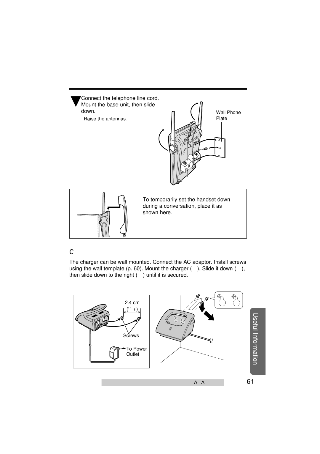 Panasonic KX-TG2564S operating instructions Connect the telephone line cord, Mount the base unit, then slide, Down 