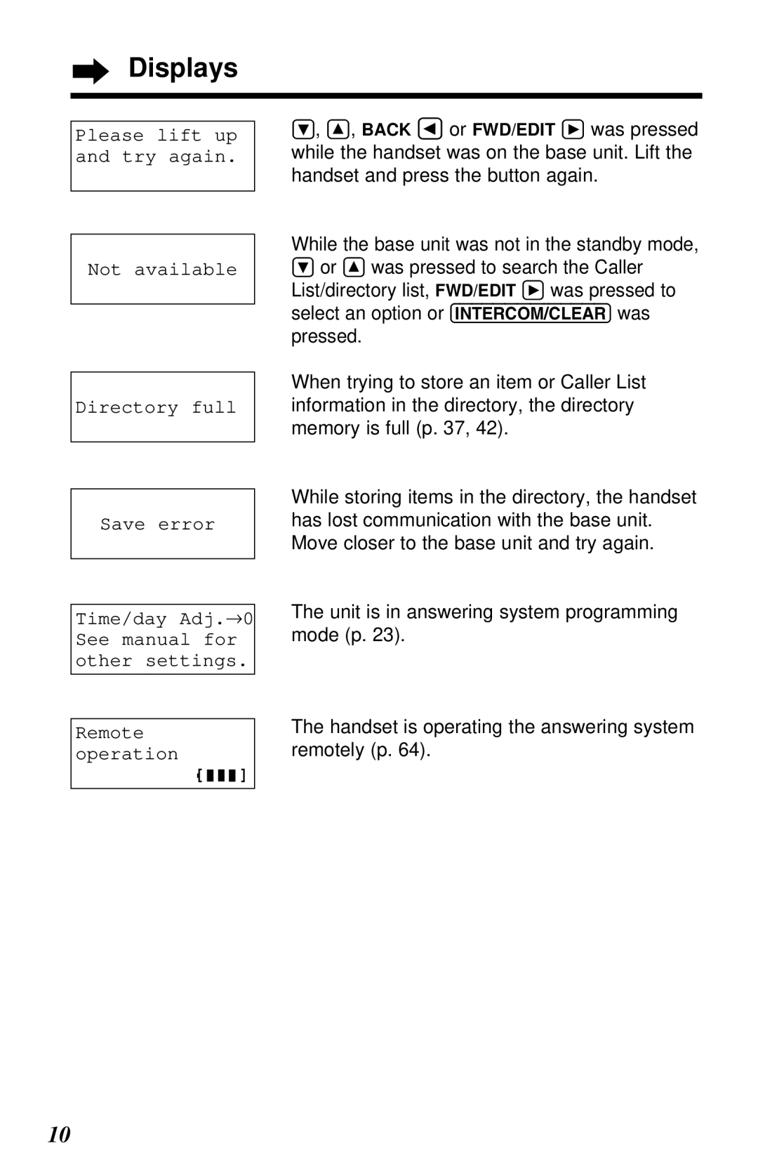 Panasonic KX-TG2581ALS, KX-TG2581NZS operating instructions Displays 