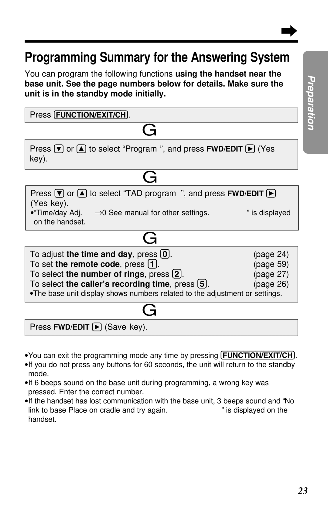 Panasonic KX-TG2581ALS, KX-TG2581NZS operating instructions Programming Summary for the Answering System 