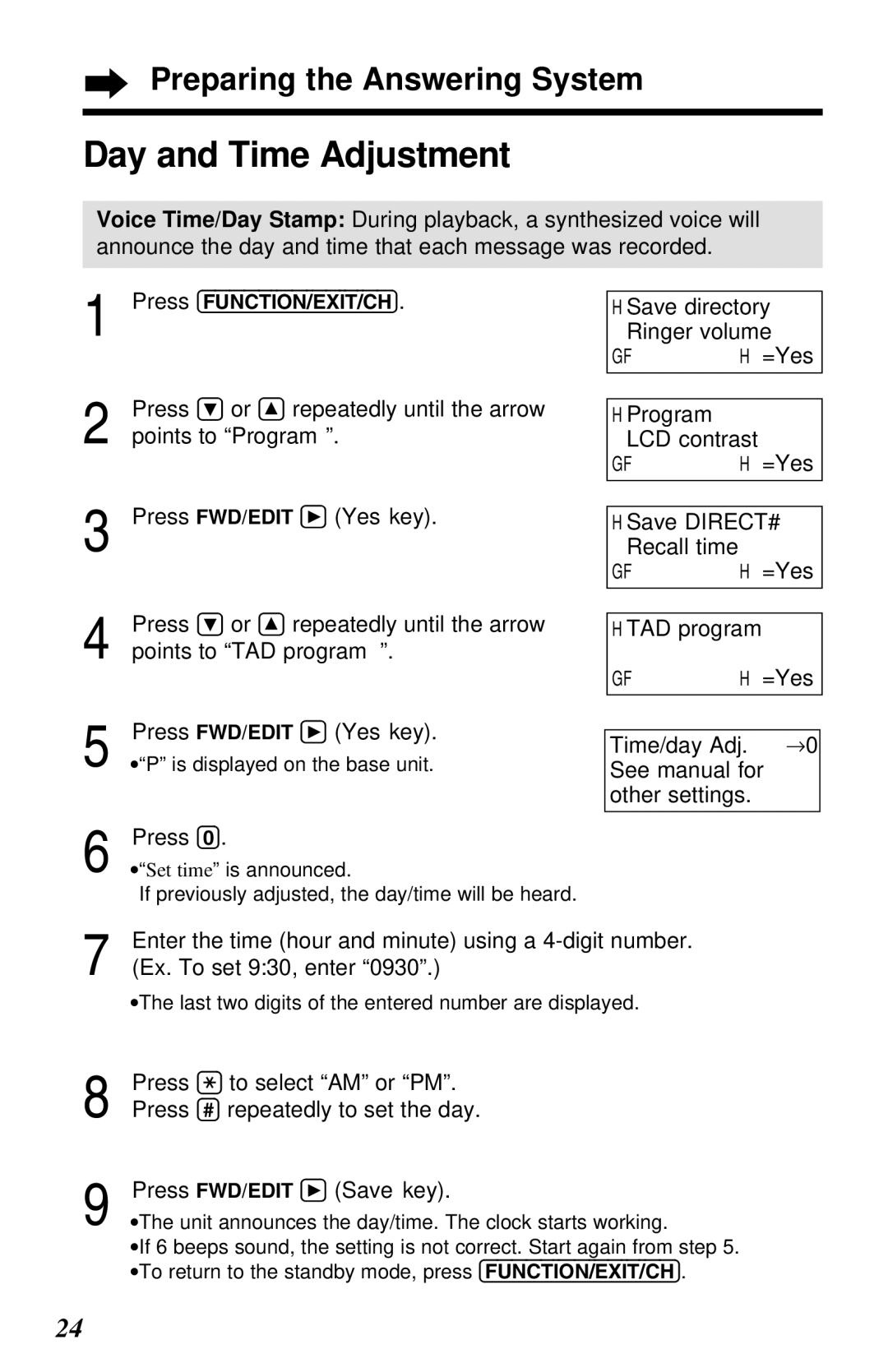 Panasonic KX-TG2581ALS, KX-TG2581NZS operating instructions Day and Time Adjustment 