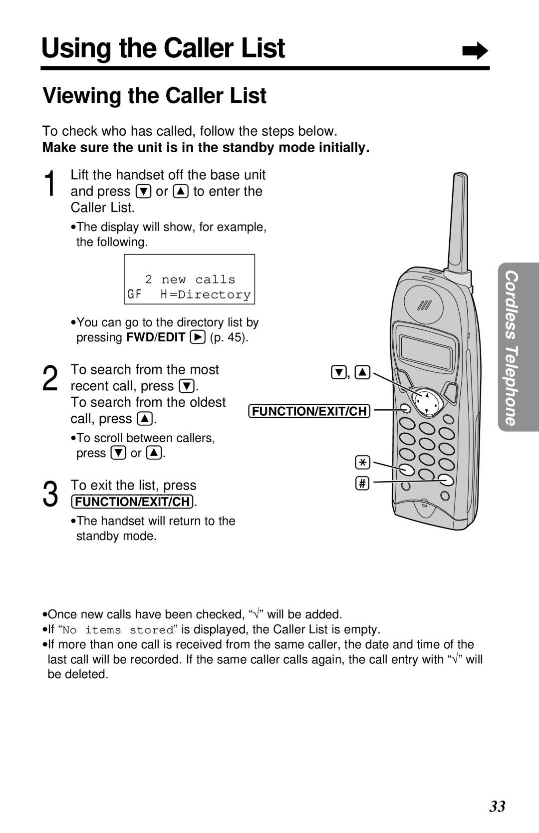 Panasonic KX-TG2581ALS, KX-TG2581NZS Using the Caller List, Viewing the Caller List, To exit the list, press 