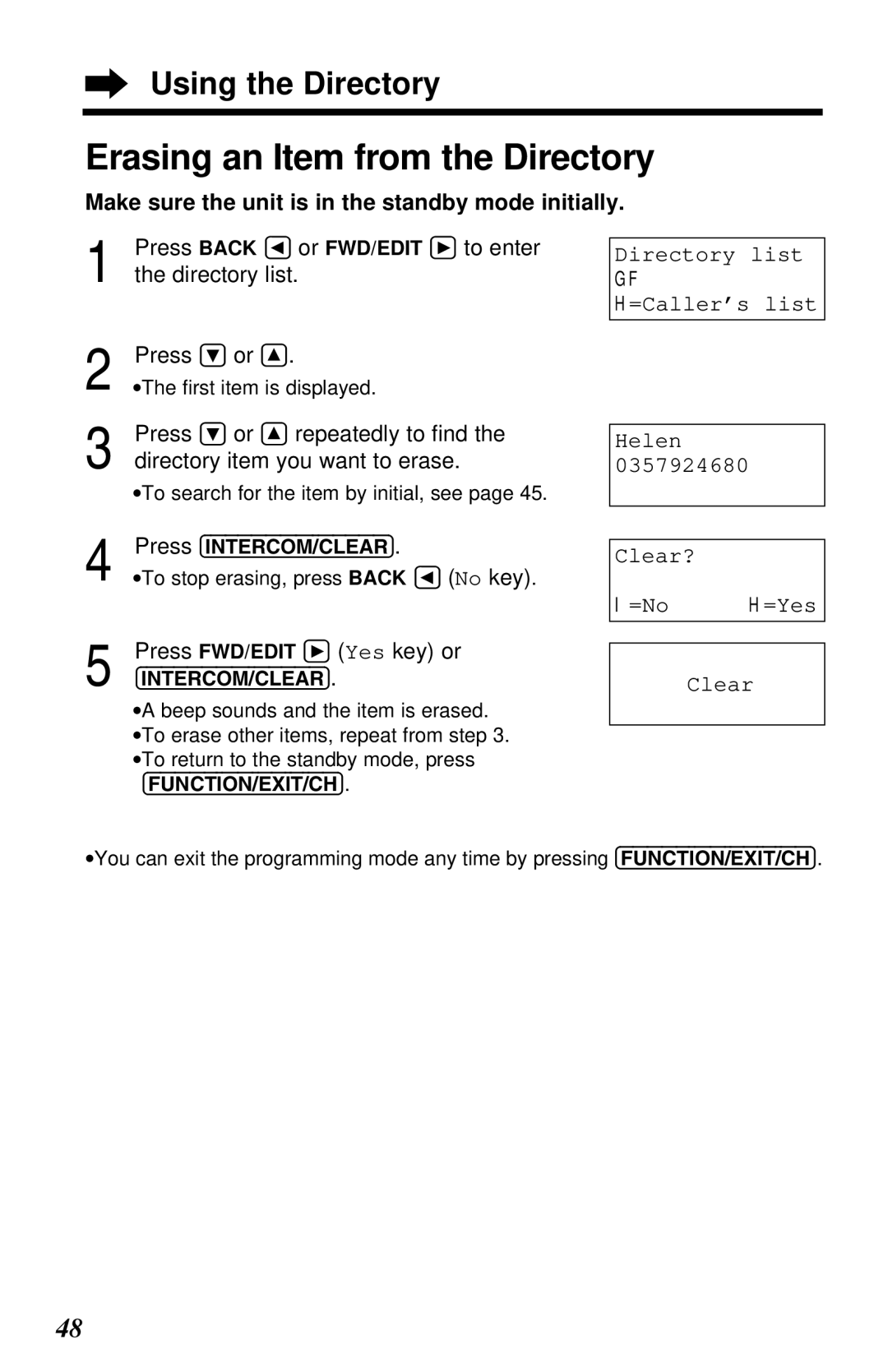 Panasonic KX-TG2581ALS, KX-TG2581NZS Erasing an Item from the Directory, Directory item you want to erase 