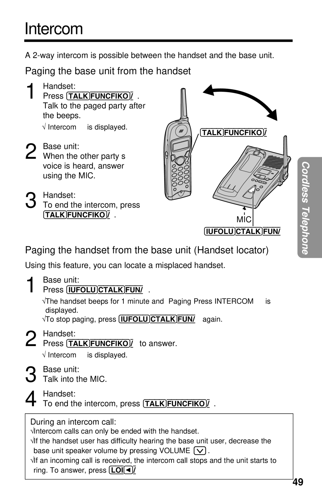 Panasonic KX-TG2581ALS, KX-TG2581NZS Intercom, Paging the base unit from the handset, Handset, During an intercom call 