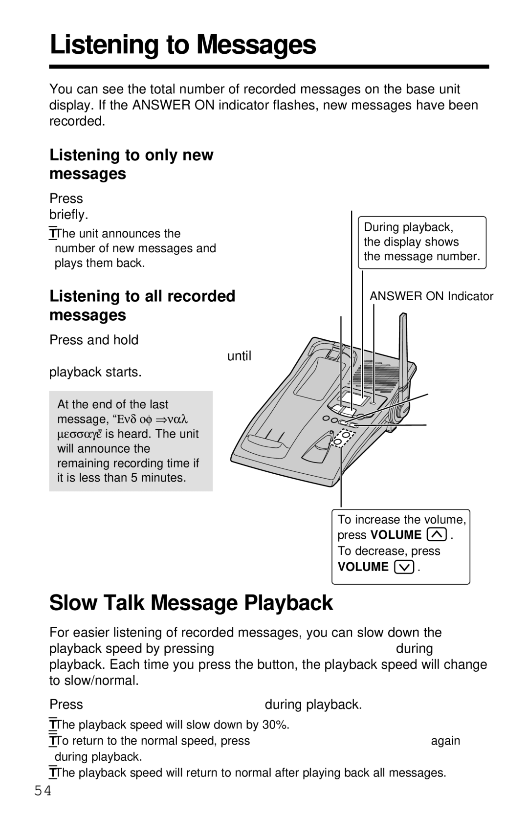 Panasonic KX-TG2581ALS, KX-TG2581NZS Listening to Messages, Slow Talk Message Playback, Listening to only new messages 