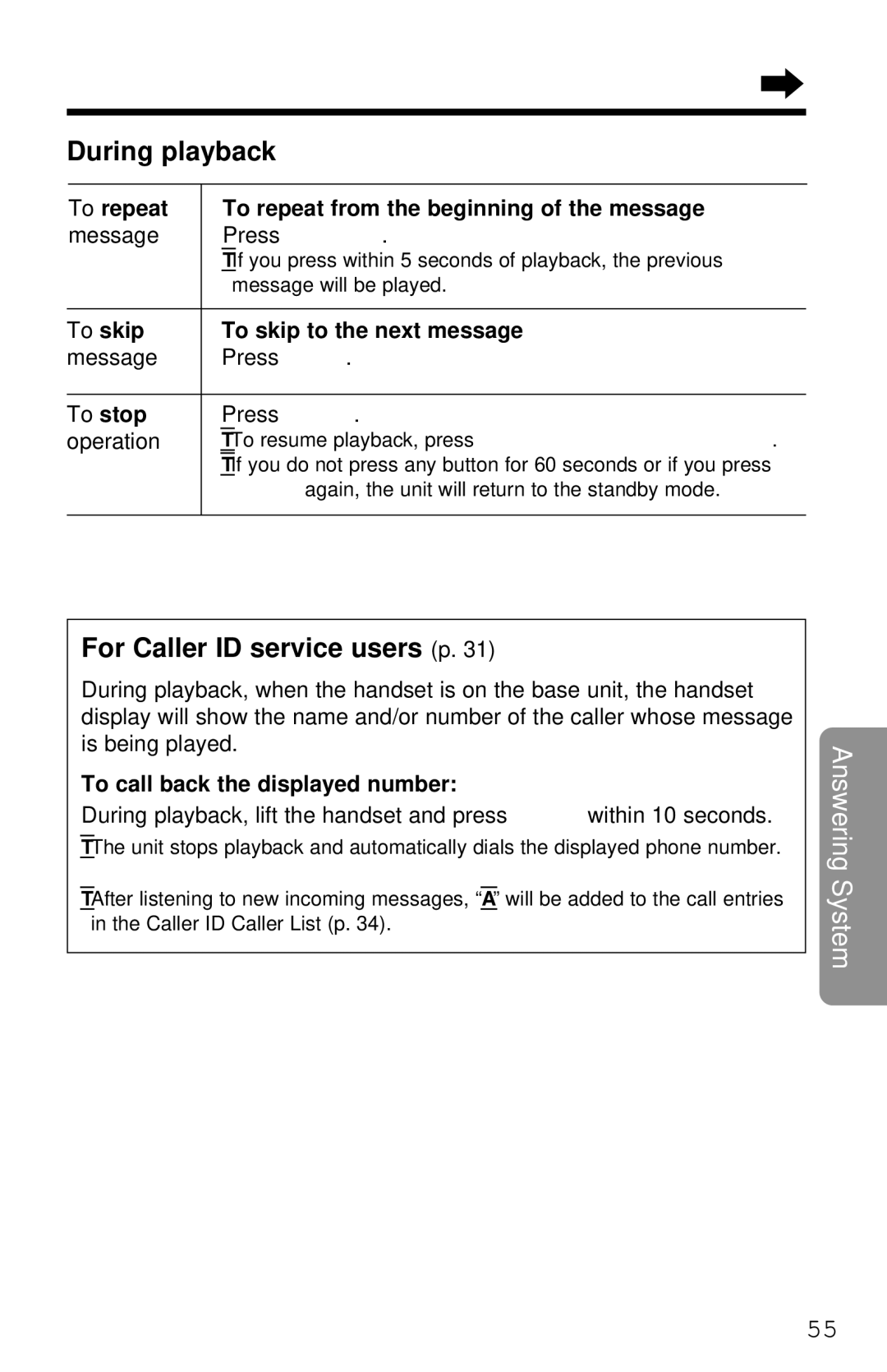 Panasonic KX-TG2581ALS, KX-TG2581NZS During playback, To repeat To repeat from the beginning of the message, To stop 