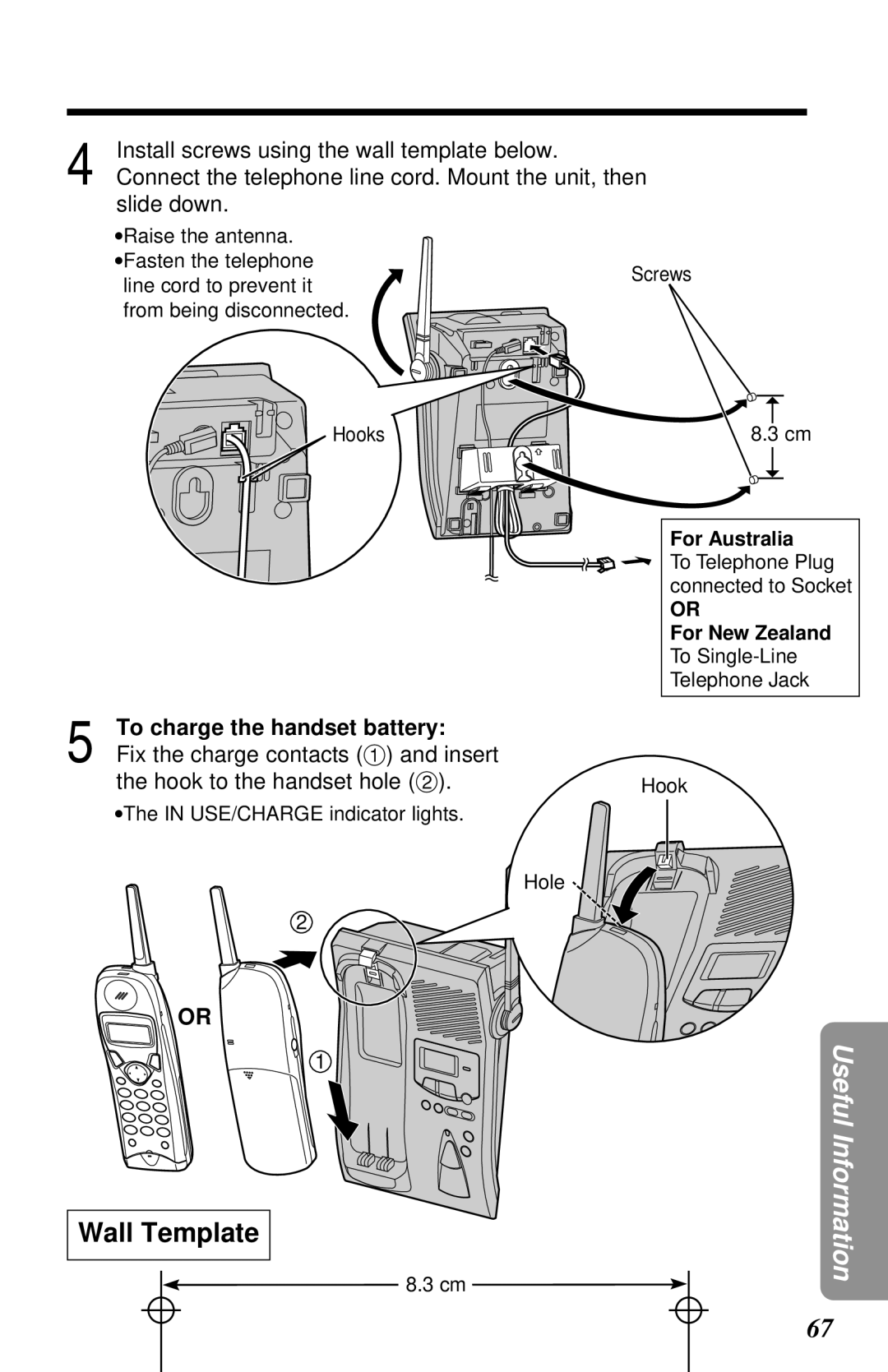 Panasonic KX-TG2581ALS, KX-TG2581NZS Wall Template, Install screws using the wall template below, Slide down 