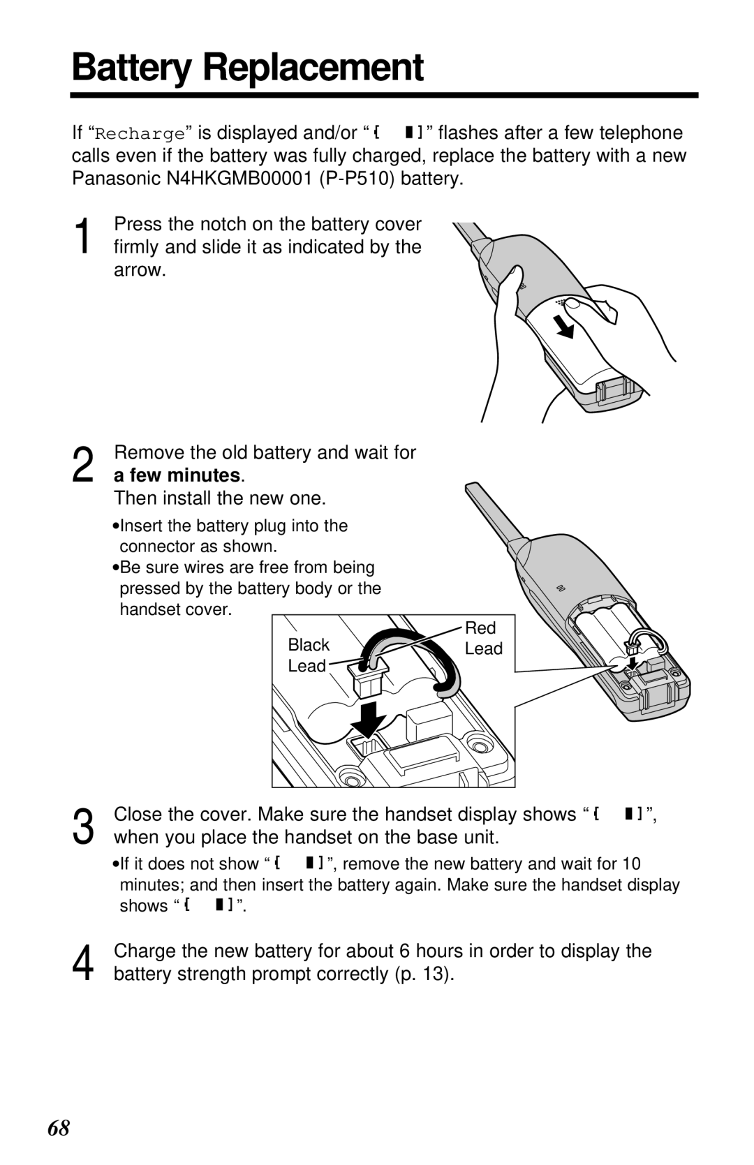 Panasonic KX-TG2581ALS, KX-TG2581NZS operating instructions Battery Replacement, Few minutes 