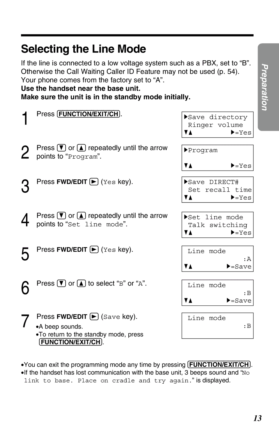 Panasonic KX-TG2583ALB, KX-TG2583ALS, KX-TG2583NZS operating instructions Selecting the Line Mode 