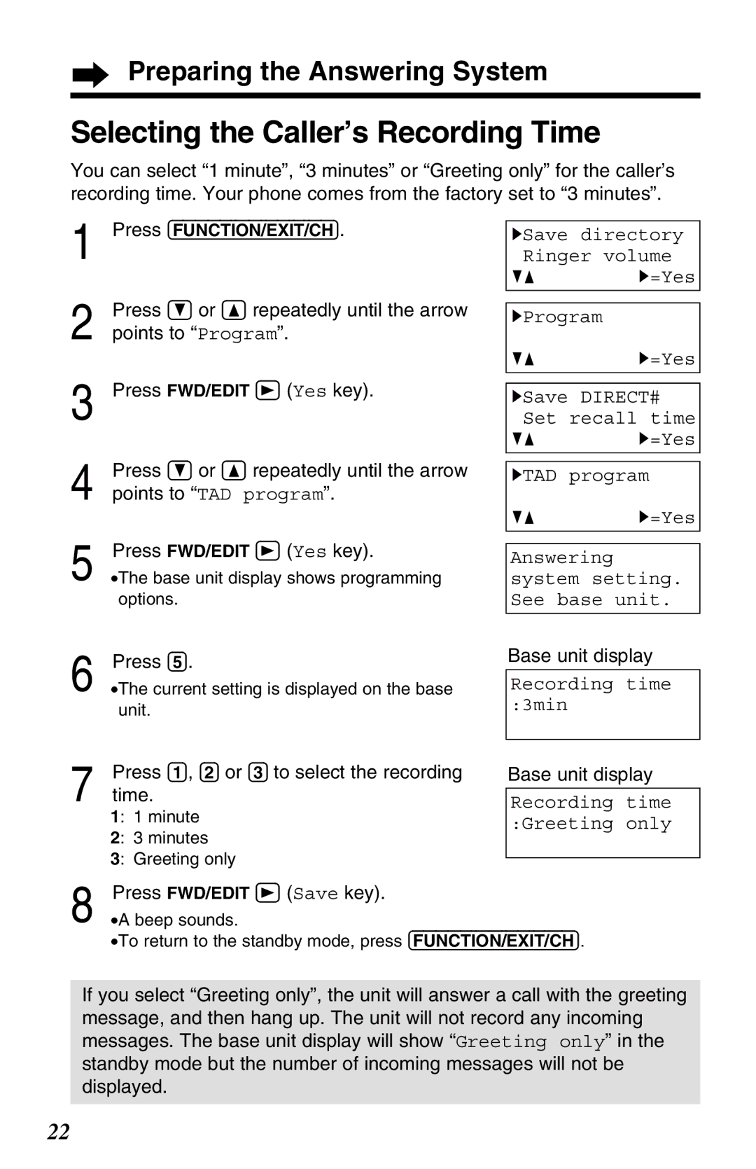 Panasonic KX-TG2583ALB, KX-TG2583ALS, KX-TG2583NZS operating instructions Selecting the Caller’s Recording Time 