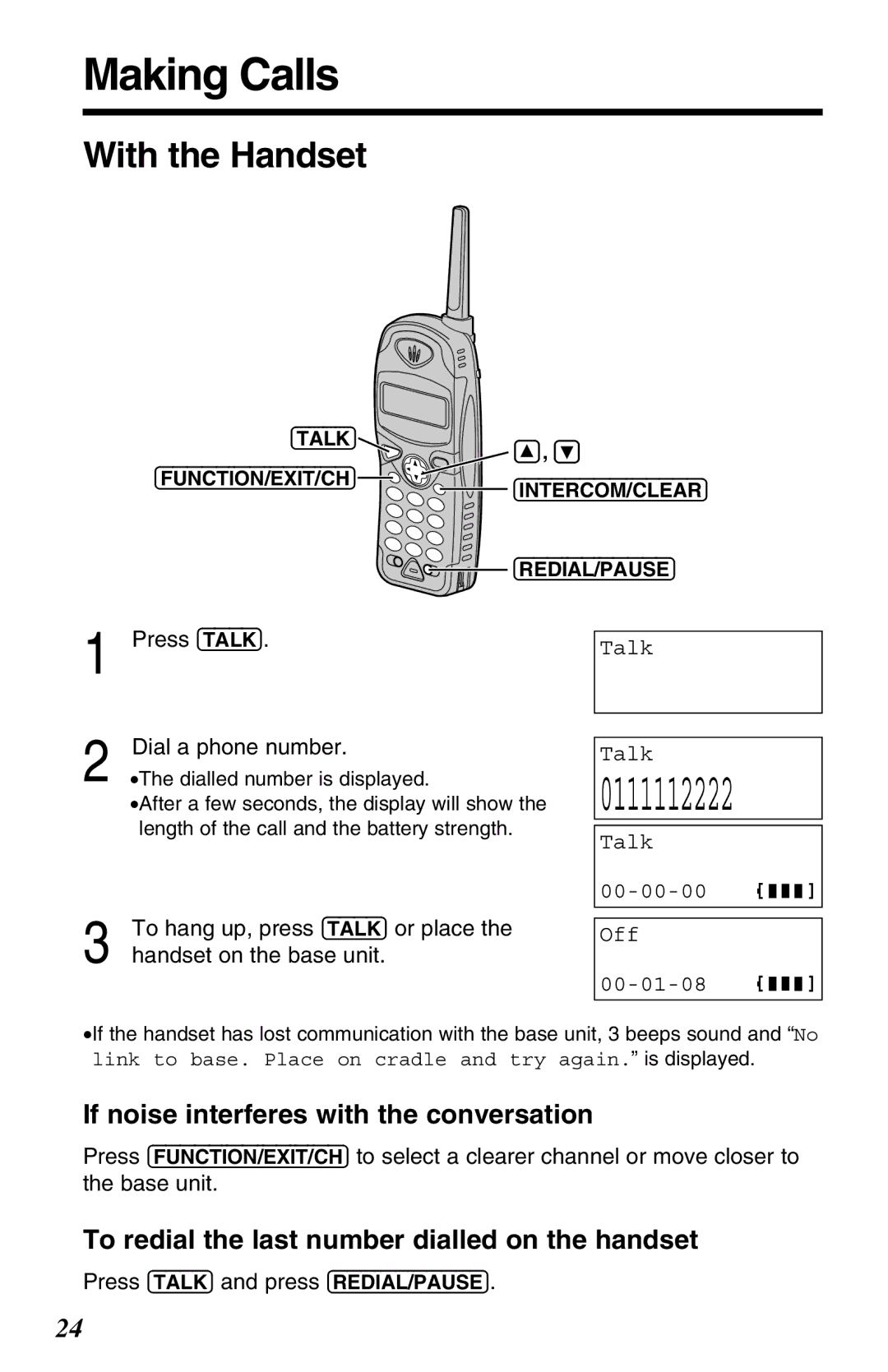 Panasonic KX-TG2583ALB, KX-TG2583ALS, KX-TG2583NZS operating instructions Making Calls, With the Handset 