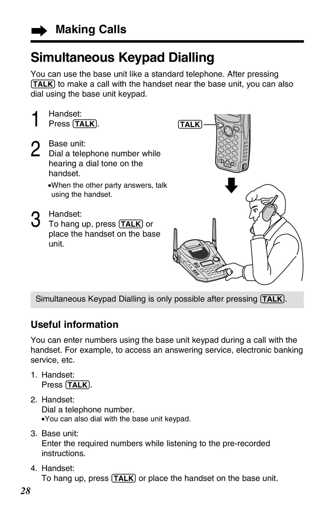 Panasonic KX-TG2583ALB, KX-TG2583ALS, KX-TG2583NZS operating instructions Simultaneous Keypad Dialling, Useful information 