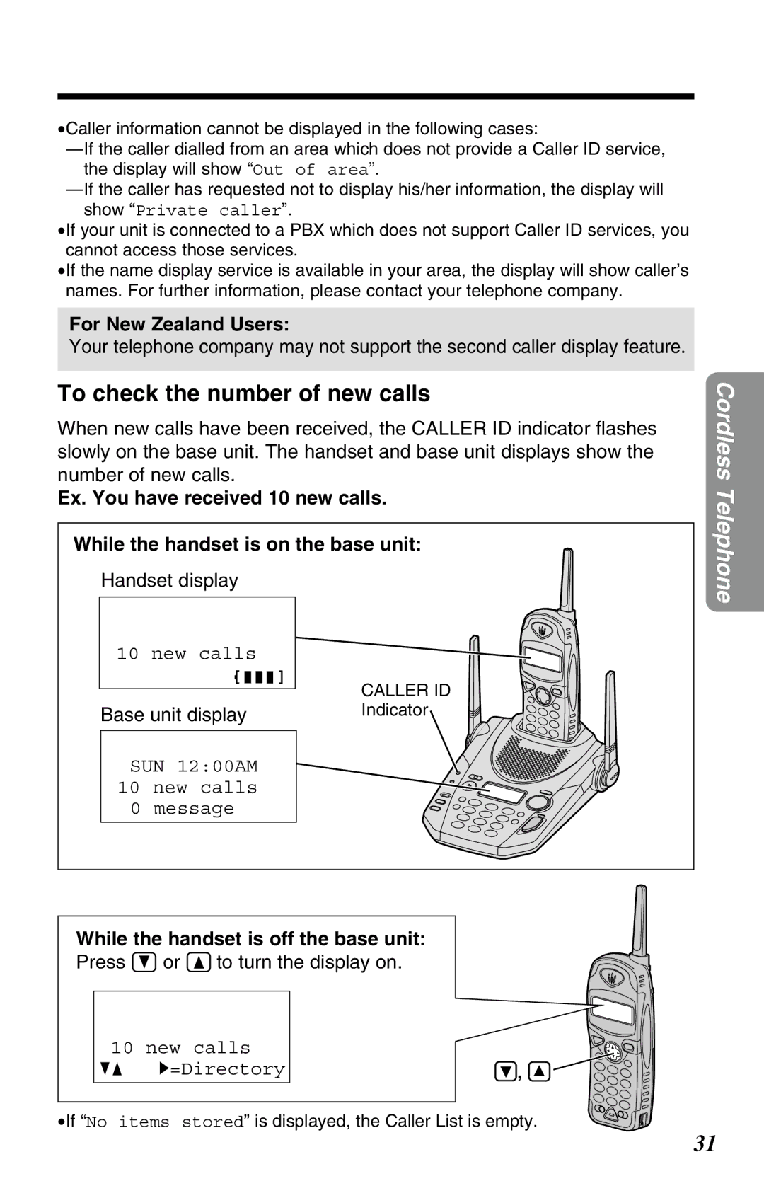 Panasonic KX-TG2583ALB, KX-TG2583ALS, KX-TG2583NZS To check the number of new calls, For New Zealand Users 