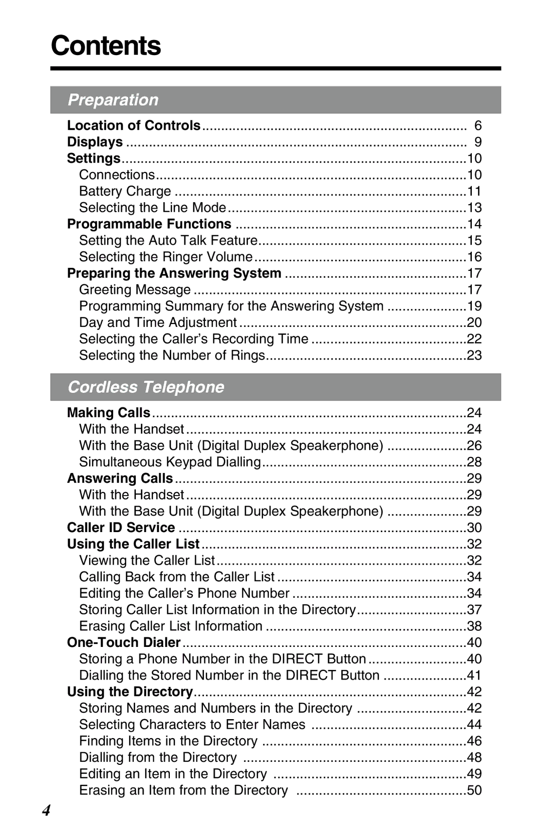 Panasonic KX-TG2583ALB, KX-TG2583ALS, KX-TG2583NZS operating instructions Contents 