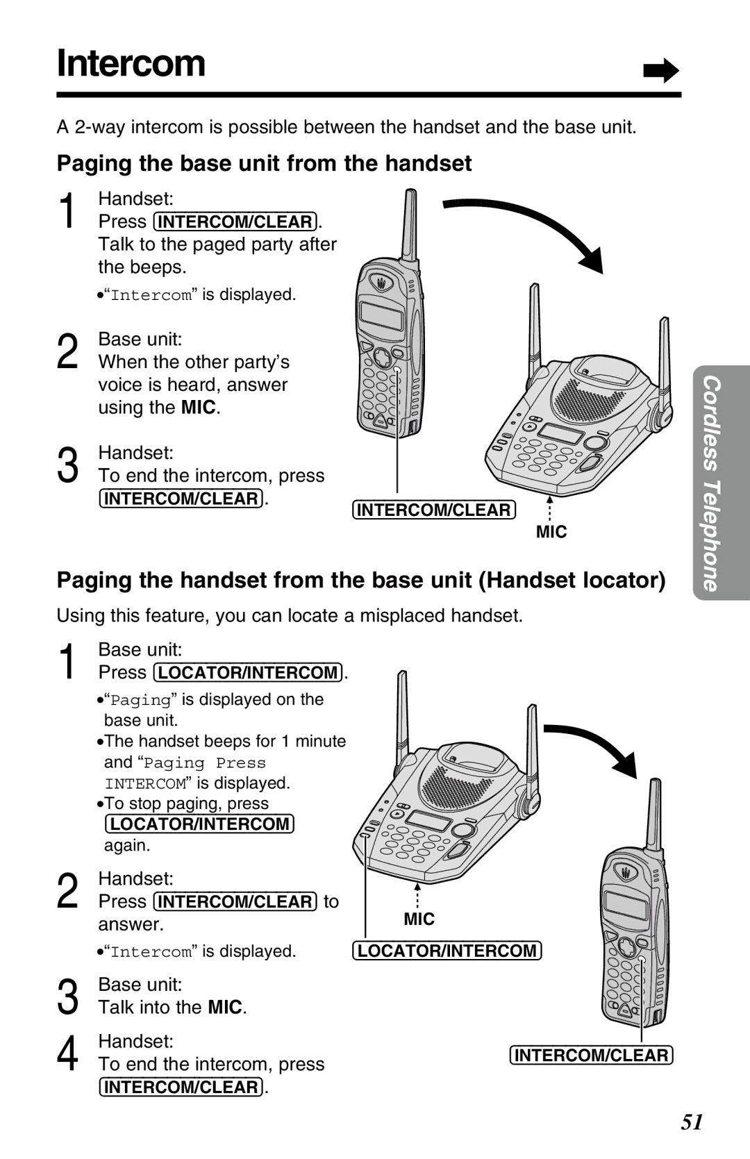 Panasonic KX-TG2583ALB, KX-TG2583ALS, KX-TG2583NZS operating instructions Intercom, Paging the base unit from the handset 