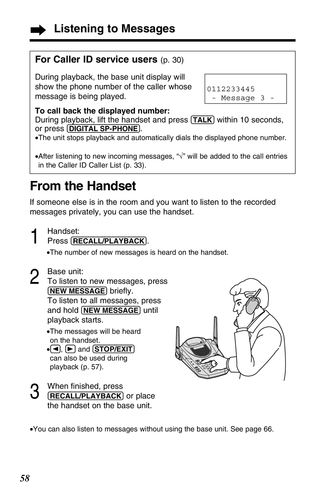 Panasonic KX-TG2583ALB, KX-TG2583ALS, KX-TG2583NZS operating instructions From the Handset, Listening to Messages 