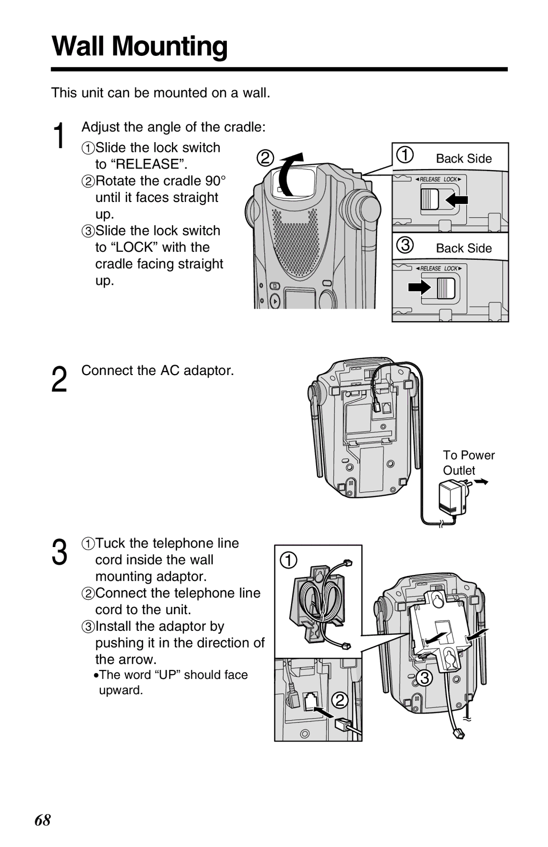 Panasonic KX-TG2583ALB, KX-TG2583ALS, KX-TG2583NZS Wall Mounting, #Tuck the telephone line, Cord inside the wall 