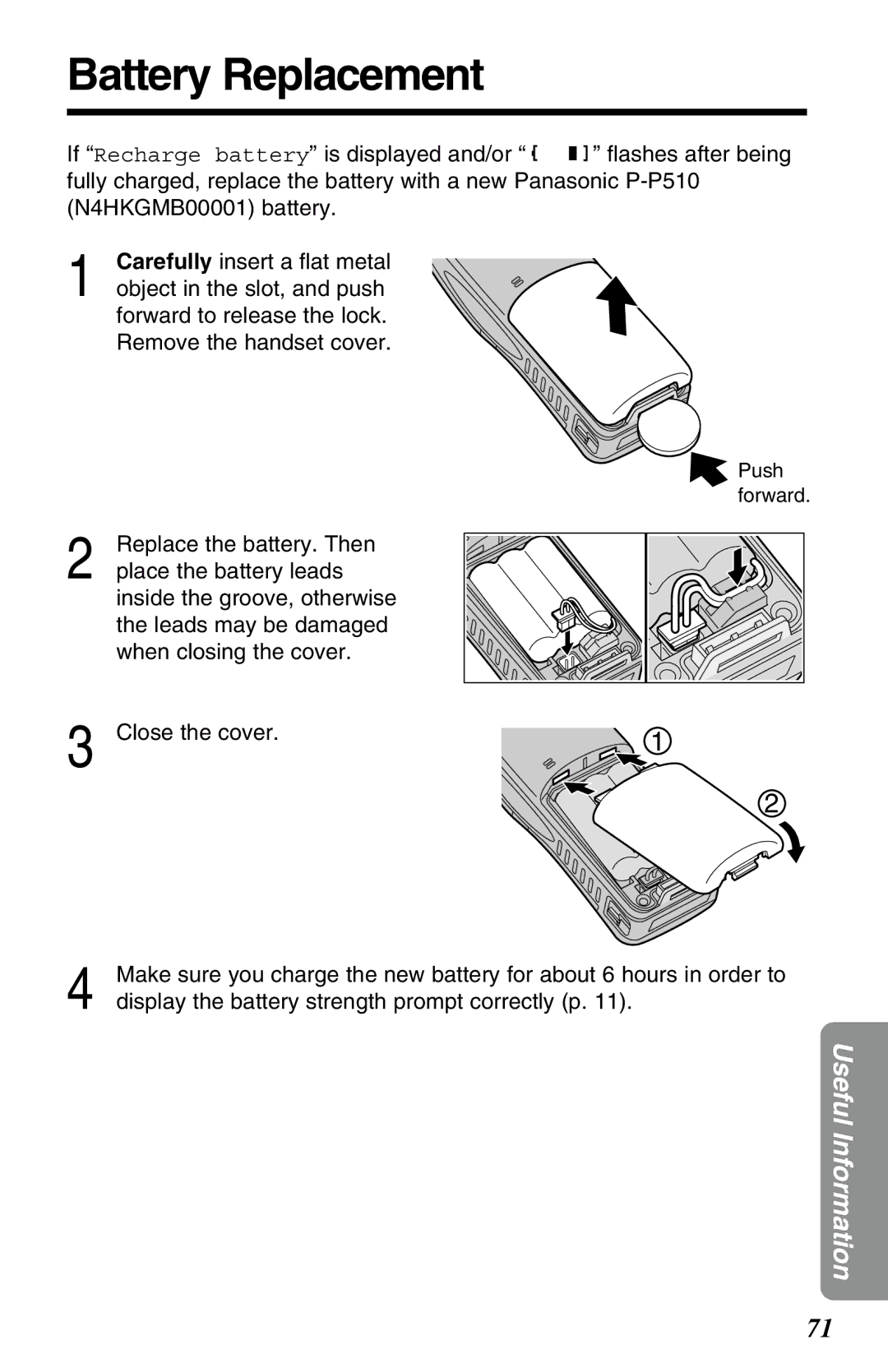 Panasonic KX-TG2583ALB, KX-TG2583ALS, KX-TG2583NZS operating instructions Battery Replacement 