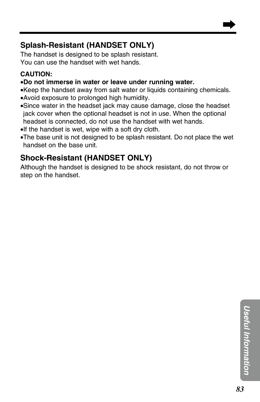 Panasonic KX-TG2583ALB, KX-TG2583ALS, KX-TG2583NZS Splash-Resistant Handset only, Shock-Resistant Handset only 