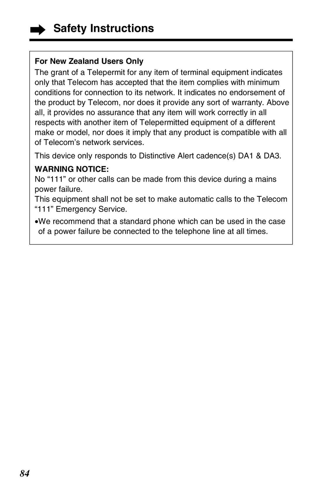 Panasonic KX-TG2583ALB, KX-TG2583ALS, KX-TG2583NZS operating instructions For New Zealand Users Only 