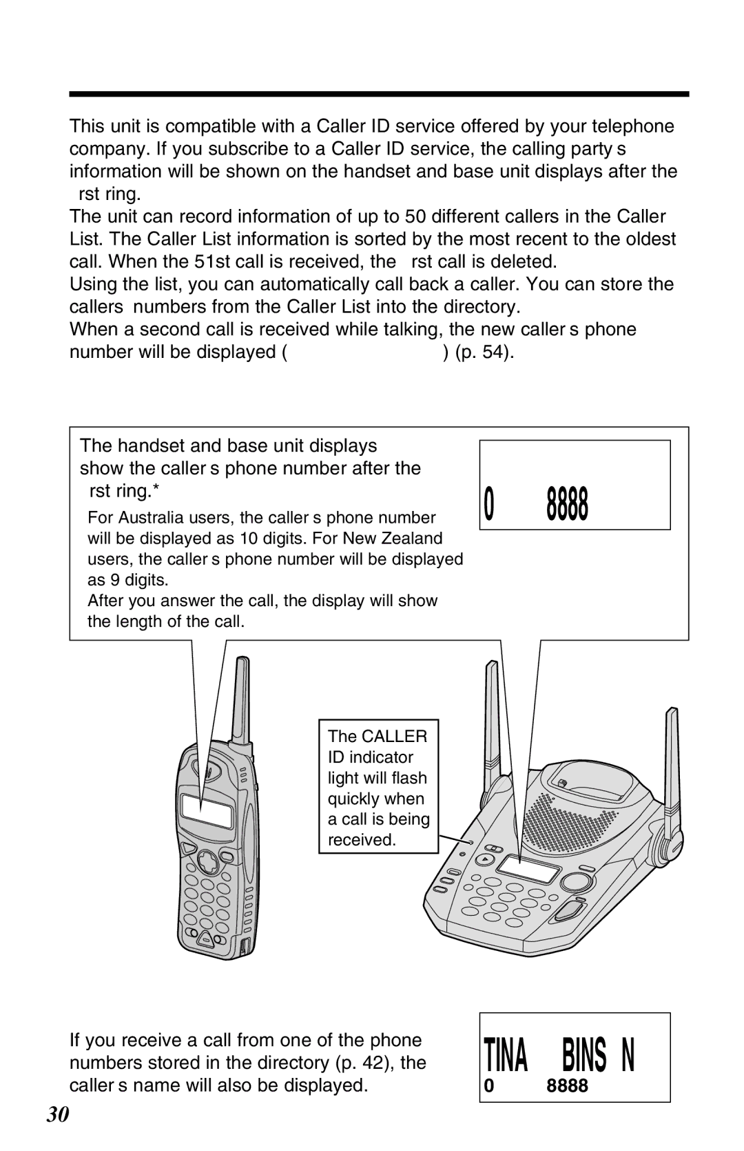 Panasonic KX-TG2583NZS Caller ID Service, How caller information is displayed when a call is received, 0244448888 