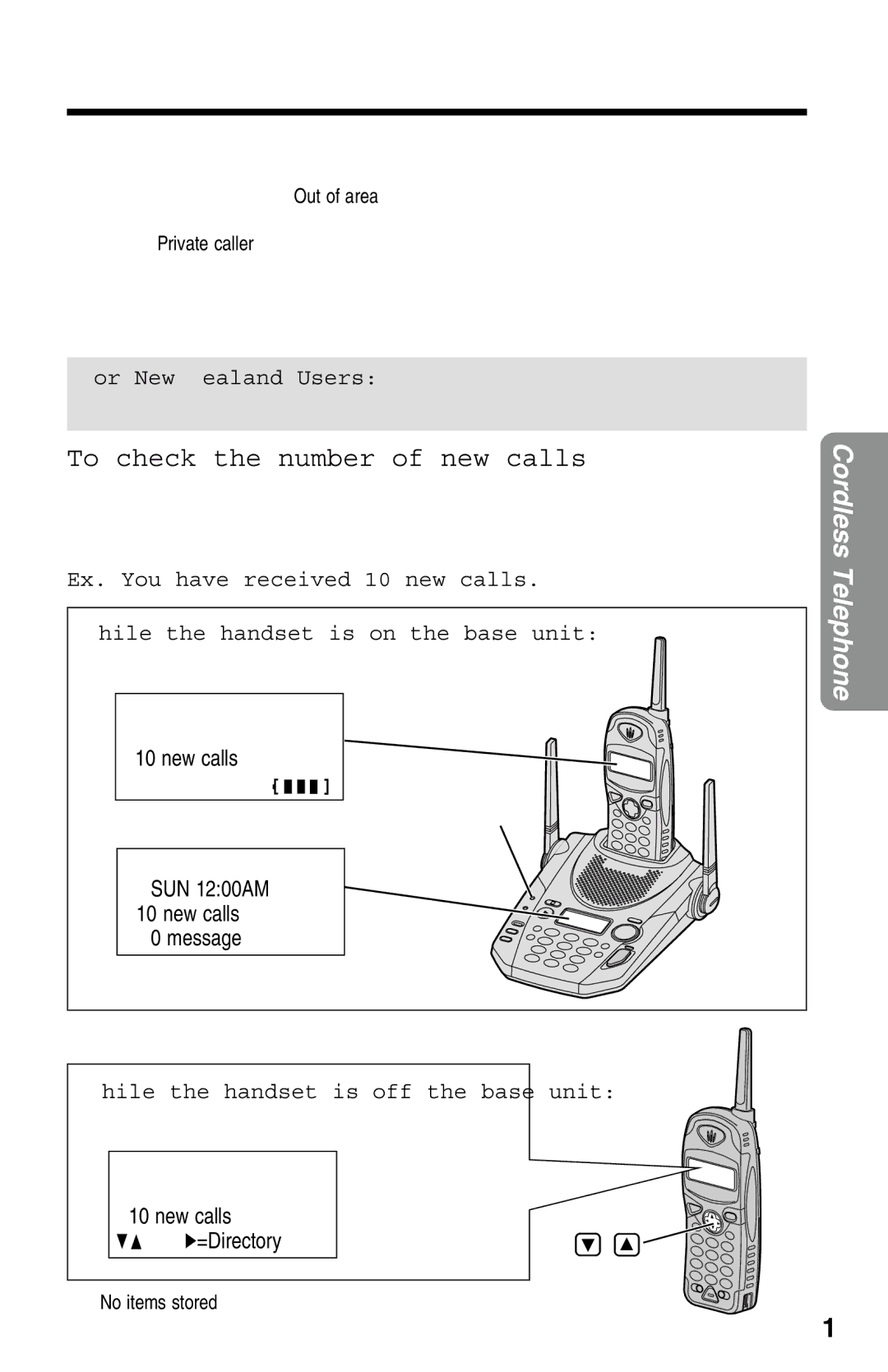 Panasonic KX-TG2583ALS, KX-TG2583NZS To check the number of new calls, For New Zealand Users, Handset display 