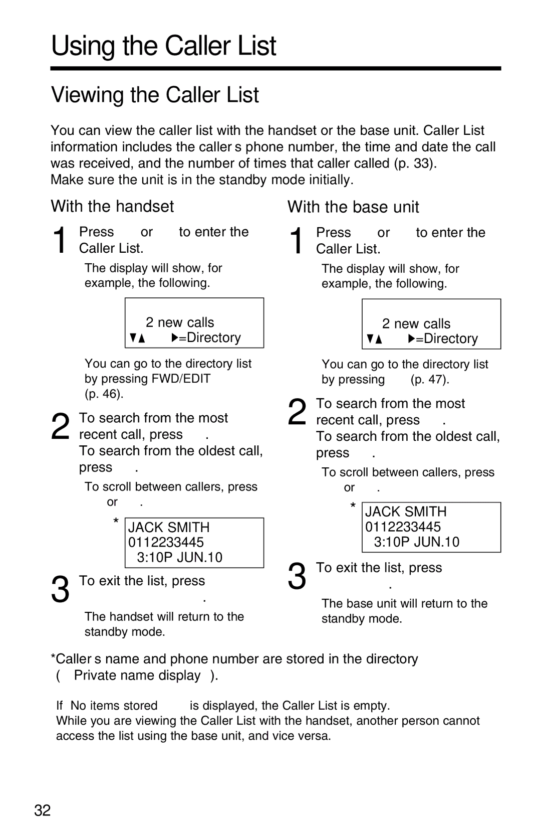 Panasonic KX-TG2583NZS, KX-TG2583ALS operating instructions Using the Caller List, Viewing the Caller List 