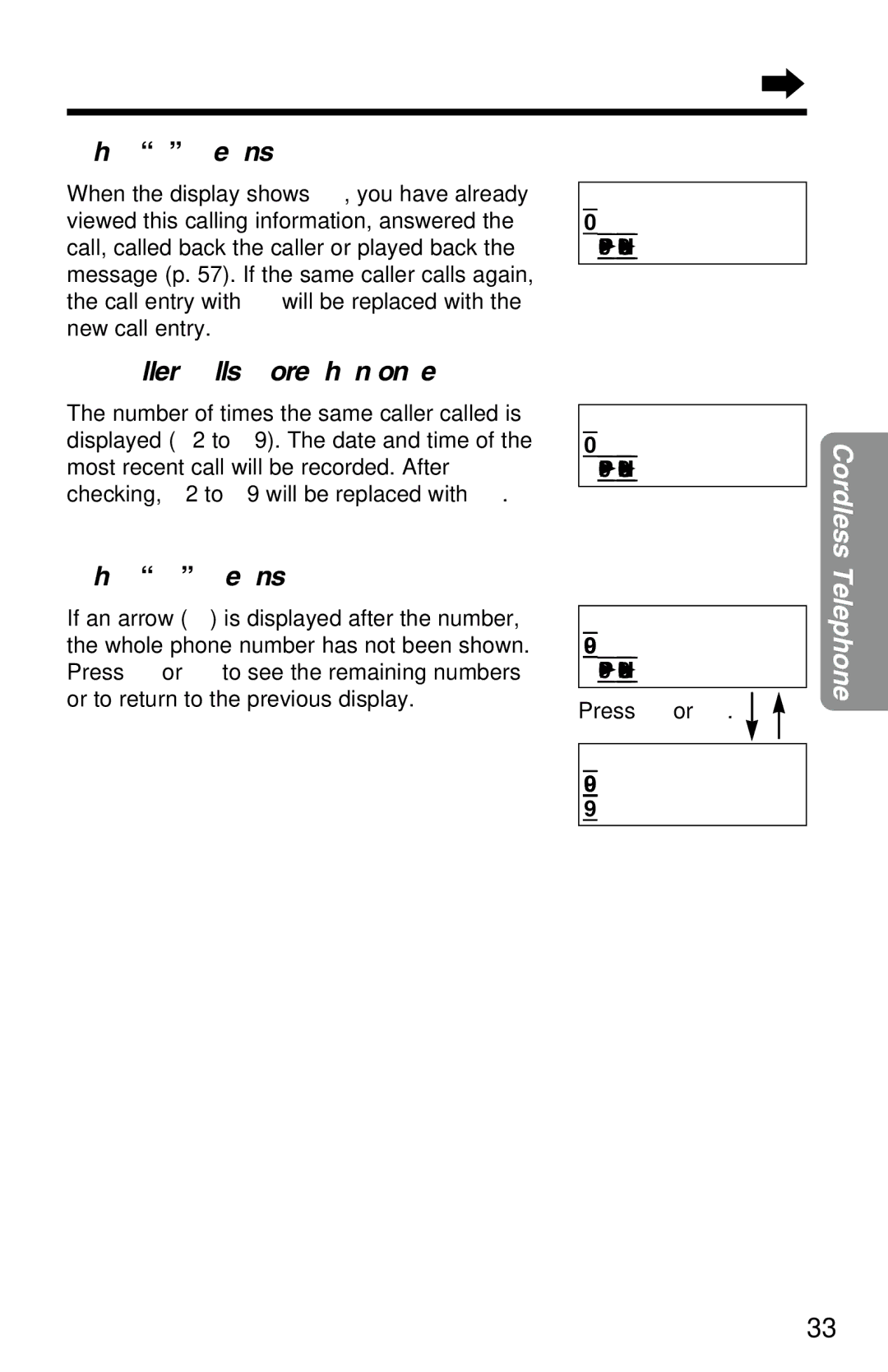 Panasonic KX-TG2583ALS, KX-TG2583NZS What √ means, If a caller calls more than once, What → means, Press # or 