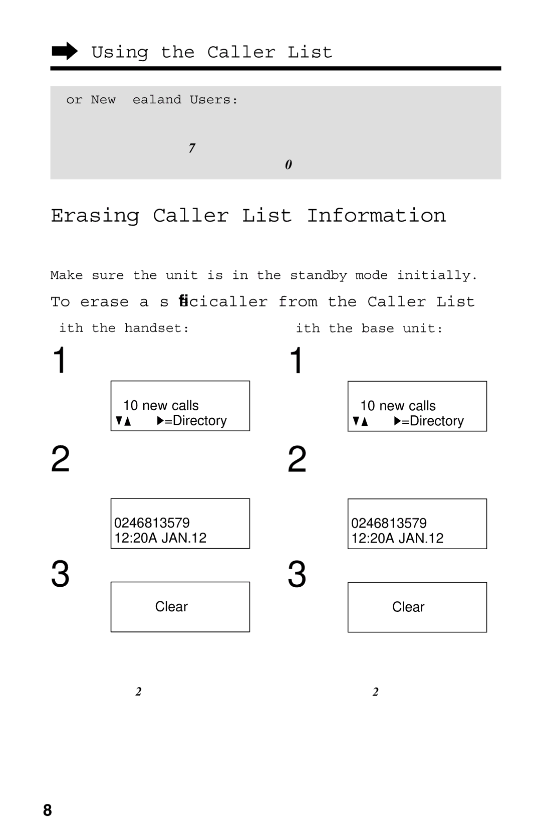 Panasonic KX-TG2583NZS Erasing Caller List Information, To erase a speciﬁc caller from the Caller List, With the handset 