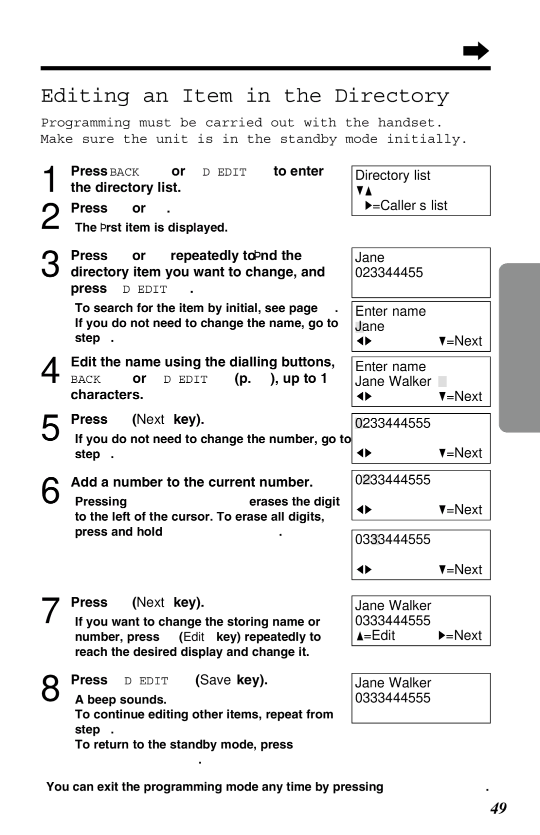 Panasonic KX-TG2583ALS, KX-TG2583NZS operating instructions Editing an Item in the Directory 