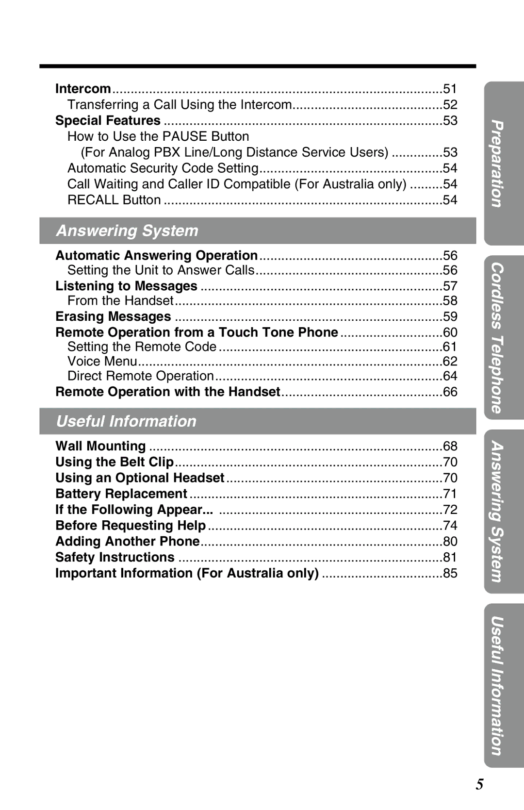 Panasonic KX-TG2583ALS, KX-TG2583NZS Transferring a Call Using the Intercom, Setting the Unit to Answer Calls 