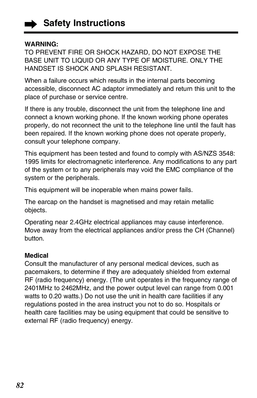 Panasonic KX-TG2583NZS, KX-TG2583ALS operating instructions Safety Instructions, Medical 