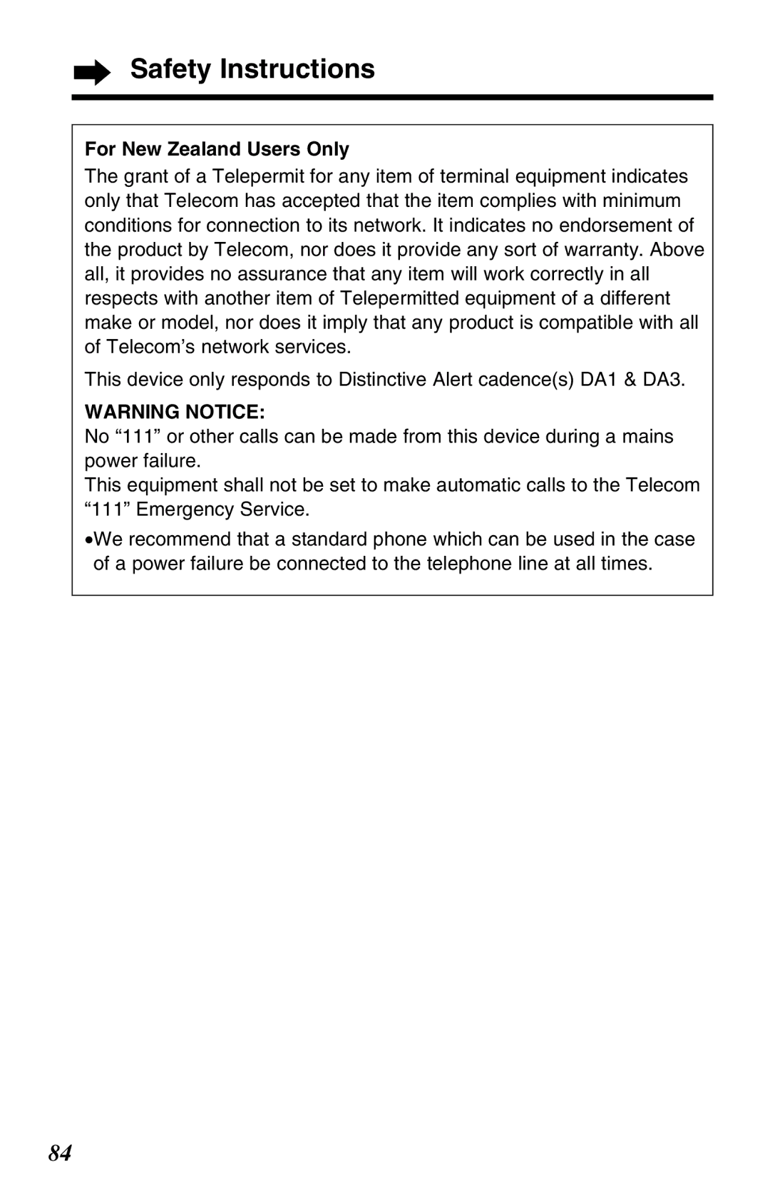 Panasonic KX-TG2583NZS, KX-TG2583ALS operating instructions For New Zealand Users Only 