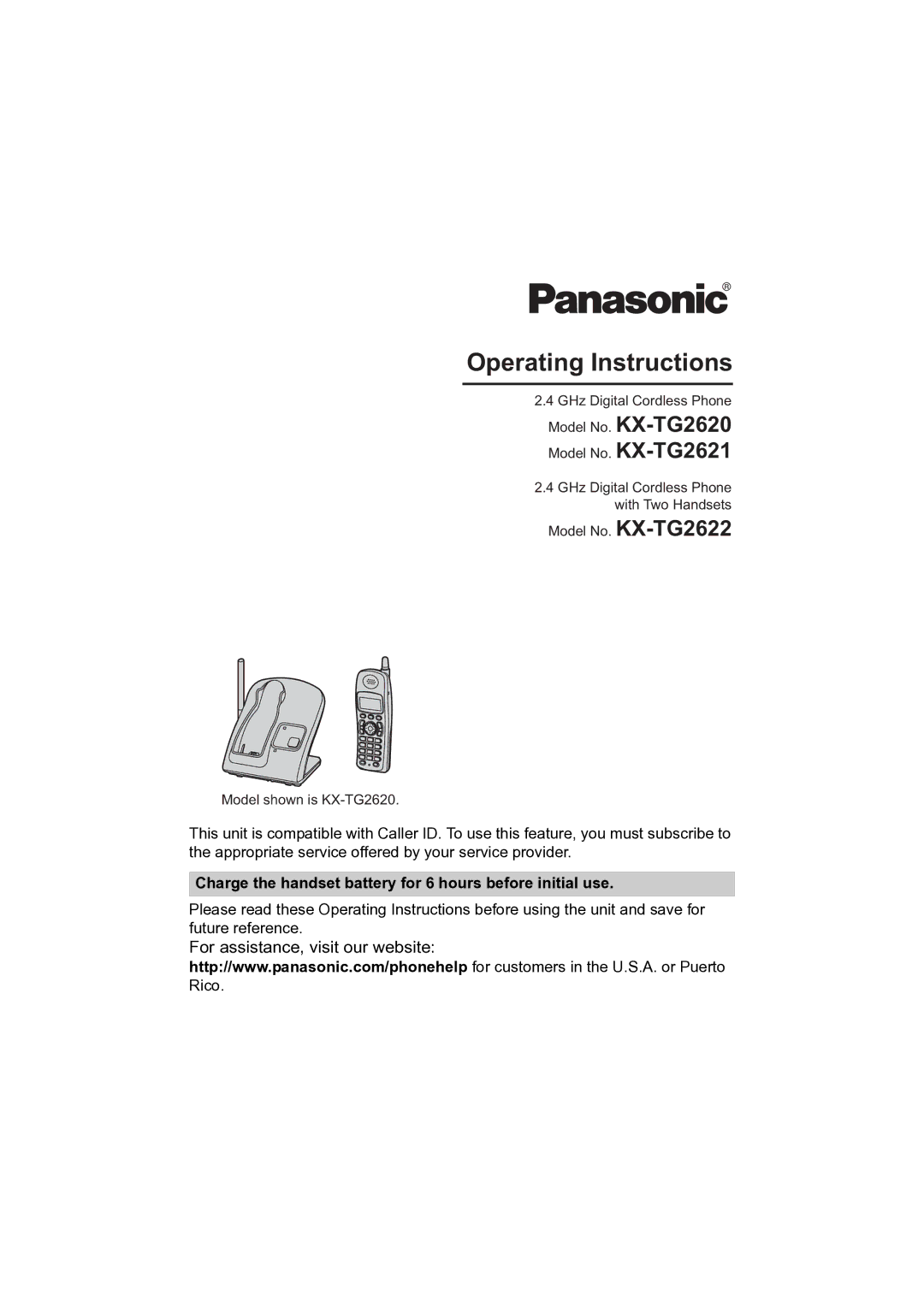 Panasonic KX-TG2621, KX-TG2622, KX-TG2620 operating instructions Operating Instructions 