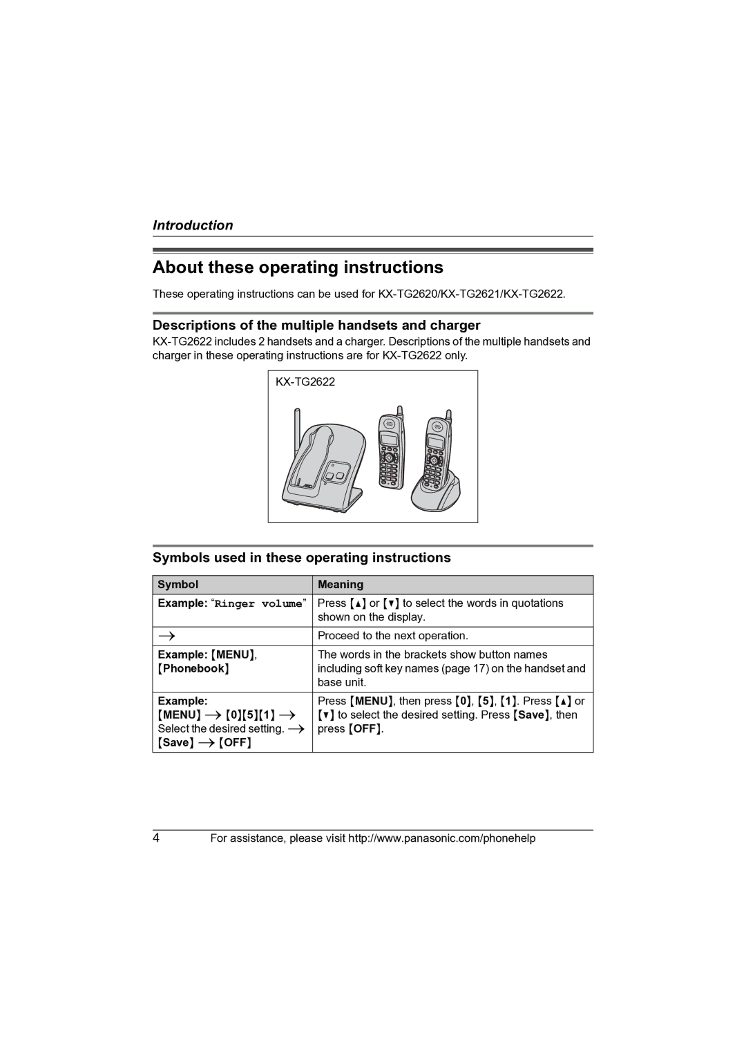 Panasonic KX-TG2621, KX-TG2622 About these operating instructions, Descriptions of the multiple handsets and charger 