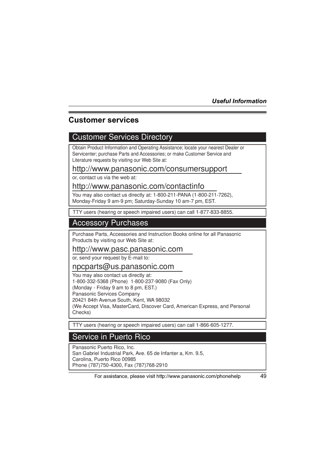 Panasonic KX-TG2621, KX-TG2622, KX-TG2620 operating instructions Customer services, Customer Services Directory 