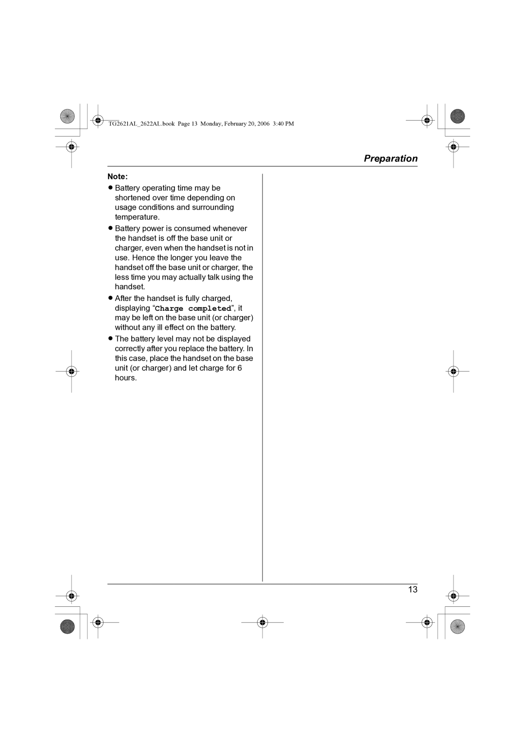 Panasonic KX-TG2621AL, KX-TG2622AL operating instructions TG2621AL2622AL.book Page 13 Monday, February 20, 2006 340 PM 