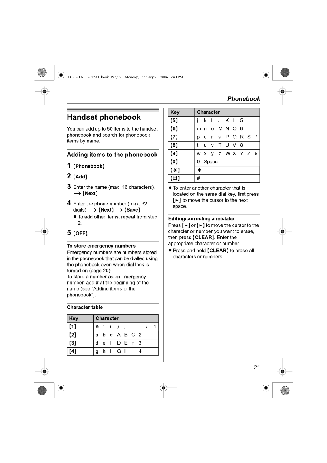 Panasonic KX-TG2621AL, KX-TG2622AL operating instructions Handset phonebook, Adding items to the phonebook 