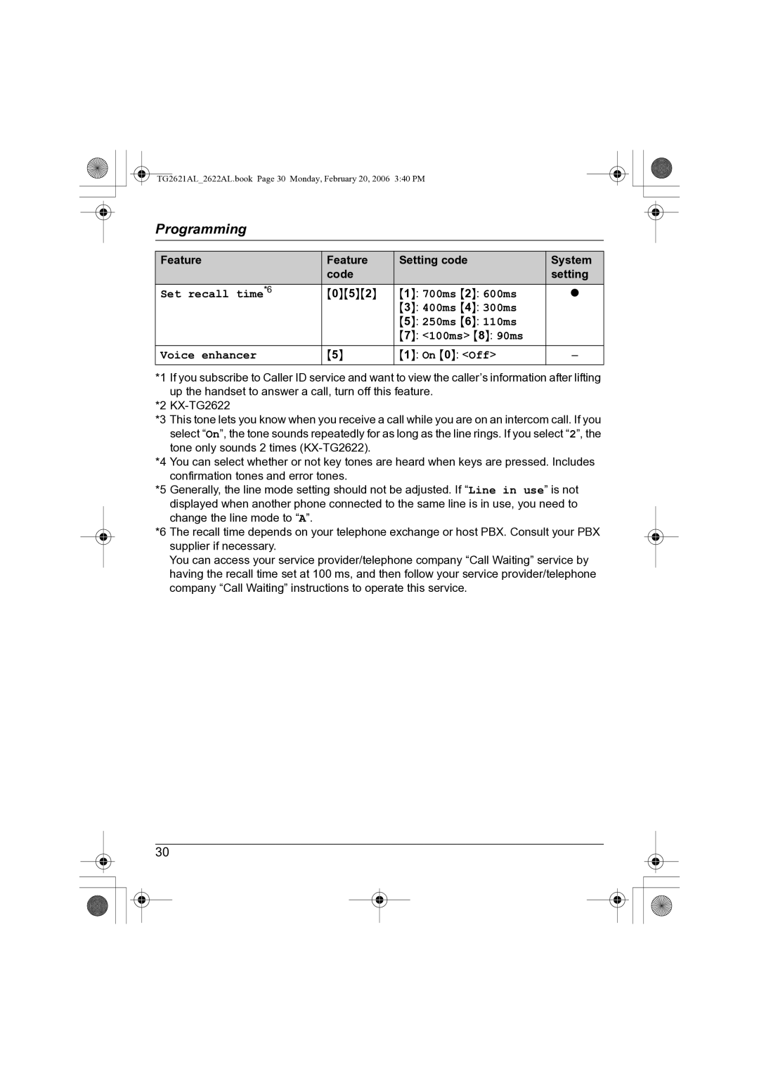 Panasonic KX-TG2622AL, KX-TG2621AL operating instructions 052, 100ms 8 90ms 