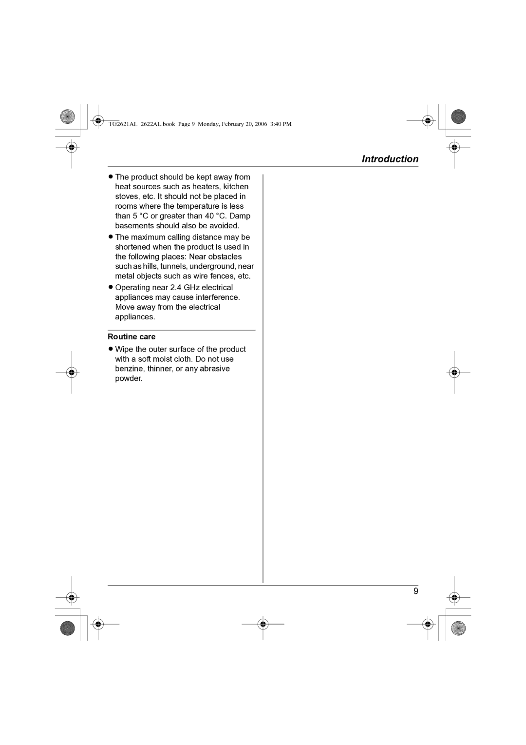 Panasonic KX-TG2621AL, KX-TG2622AL operating instructions Routine care 