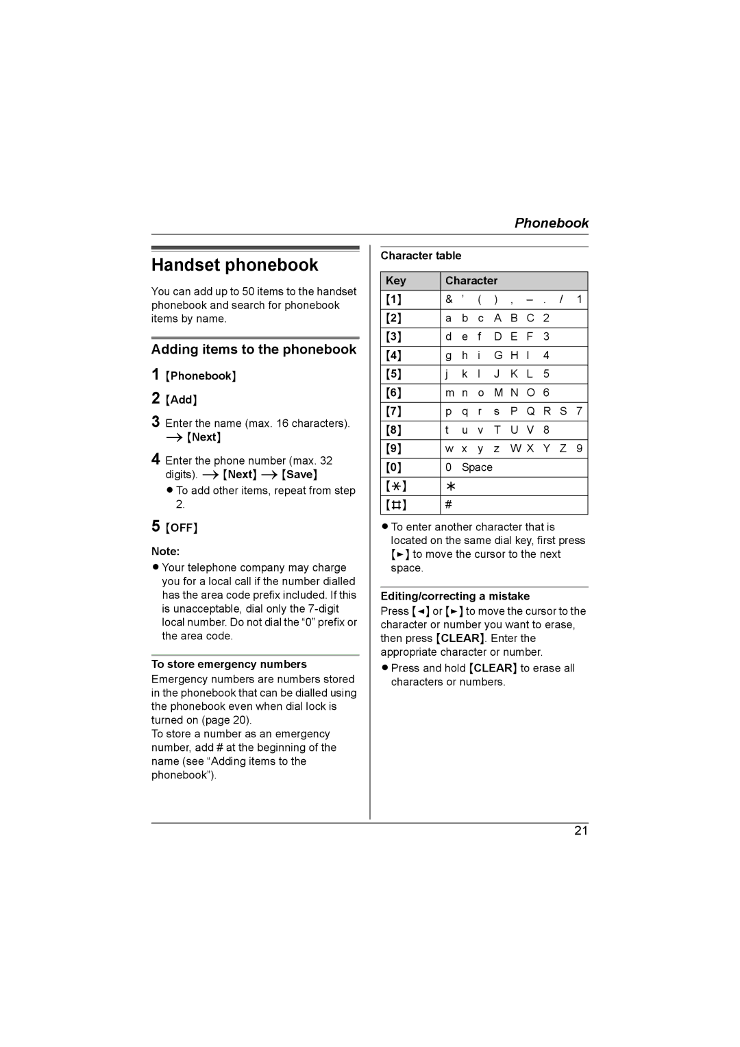 Panasonic KX-TG2621NZ, KX-TG2622NZ operating instructions Handset phonebook, Adding items to the phonebook 